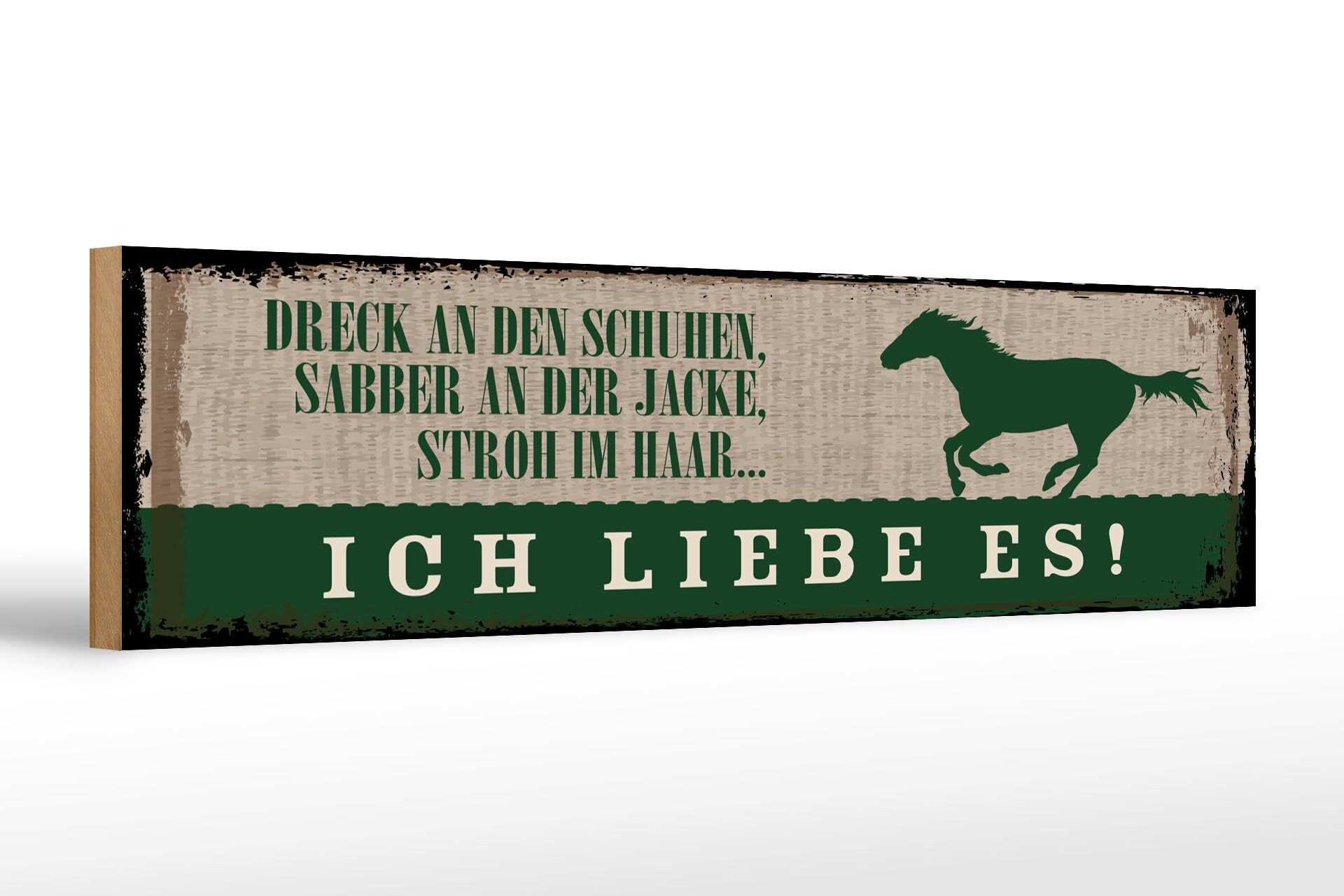 Holzschild Spruch 46x10 cm Stroh im Haar Ich liebe es Pferd Deko Schild