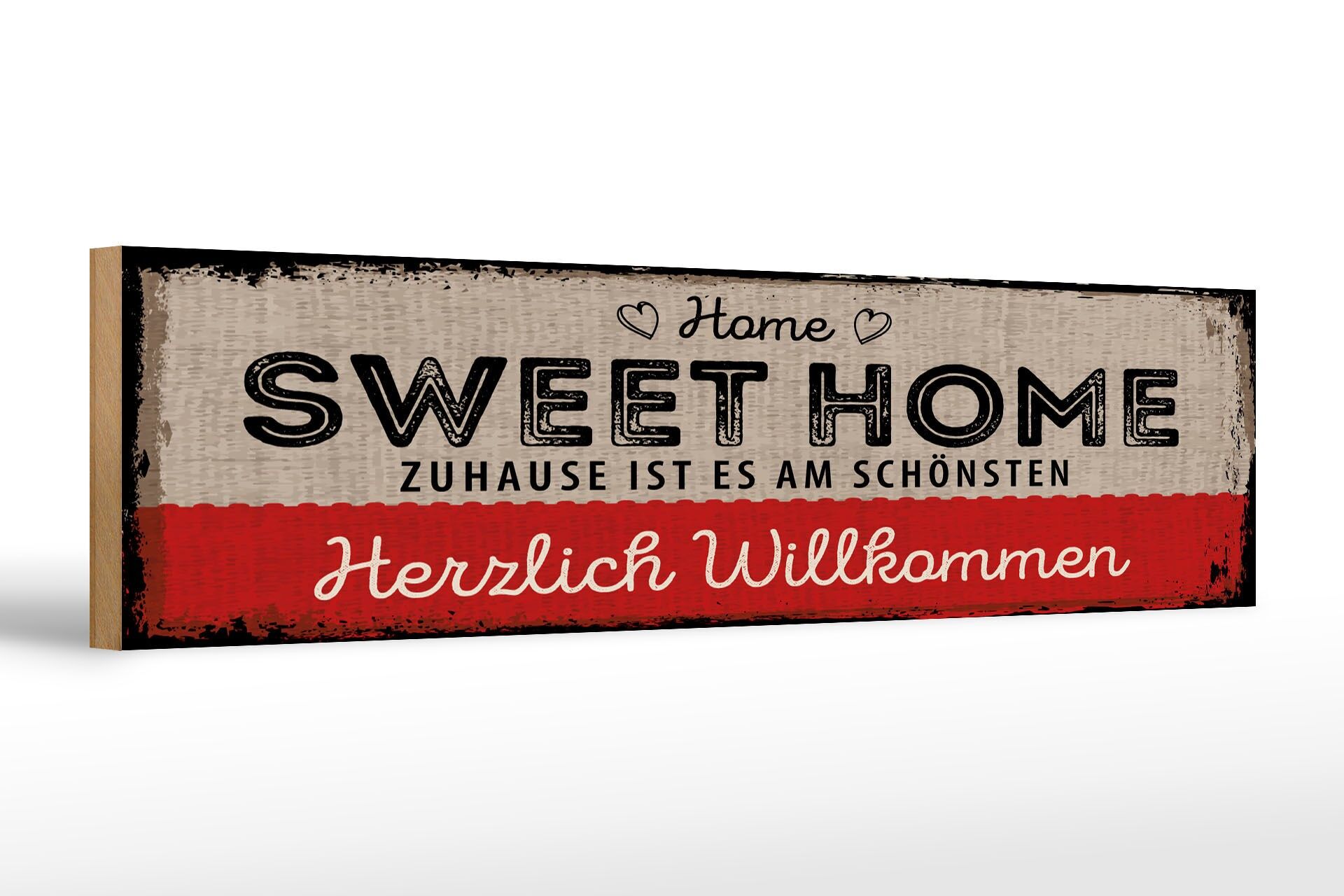 Holzschild Spruch 46x10 cm home sweet Home Herzlich Willkommen Deko Schild