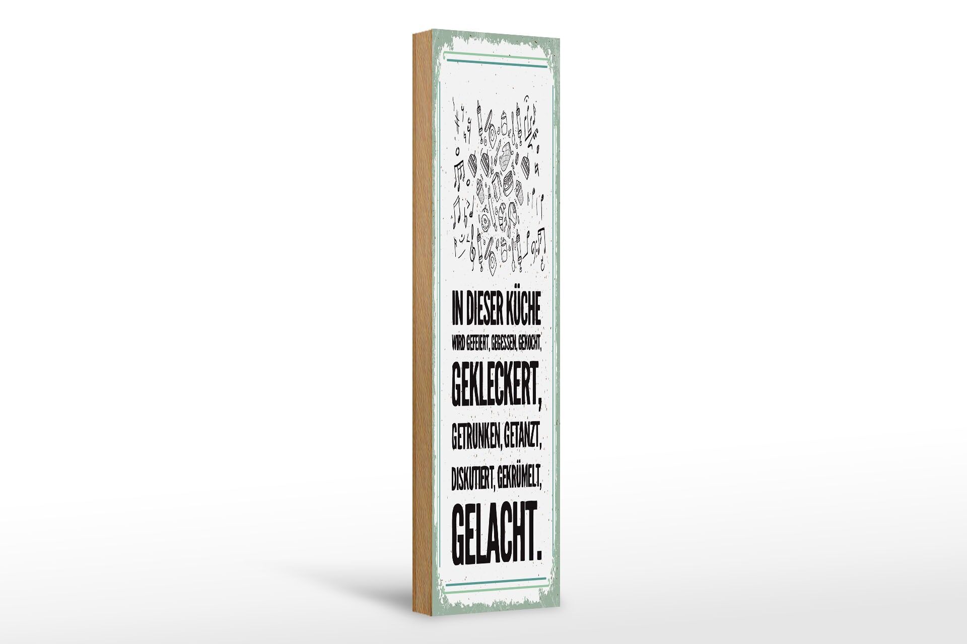 Holzschild Spruch 46x10 cm In dieser Küche wird gefeiert, gegessen gekocht
