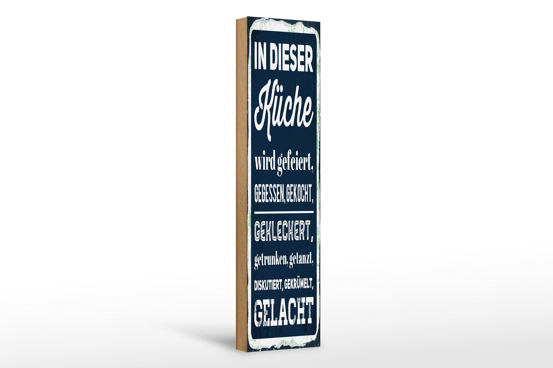 Holzschild Spruch 46x10 cm In dieser Küche wird gefeiert, gegessen, gekleckert