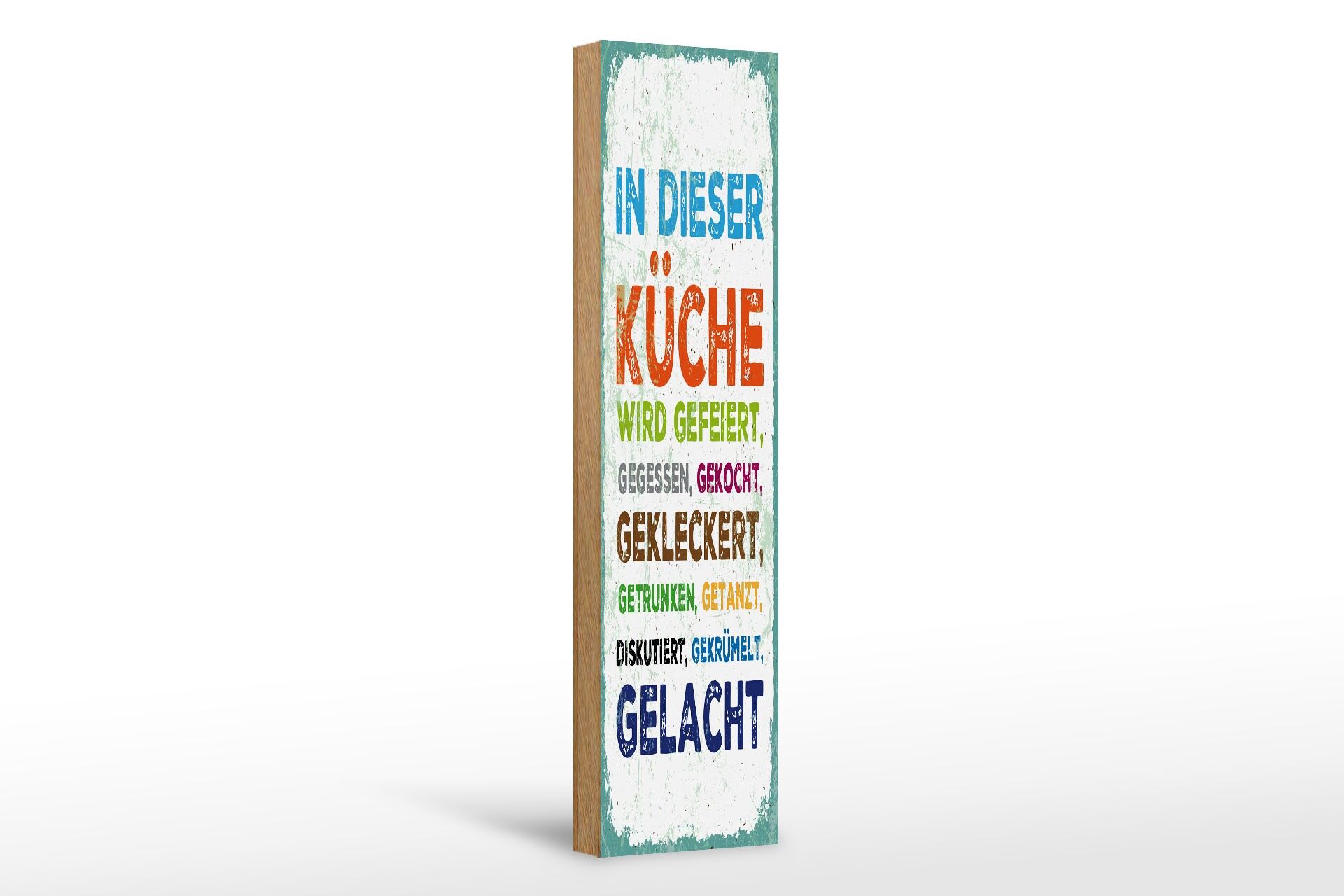 Holzschild Spruch 46x10 cm In dieser Küche wird gefeiert, gegessen, gelacht