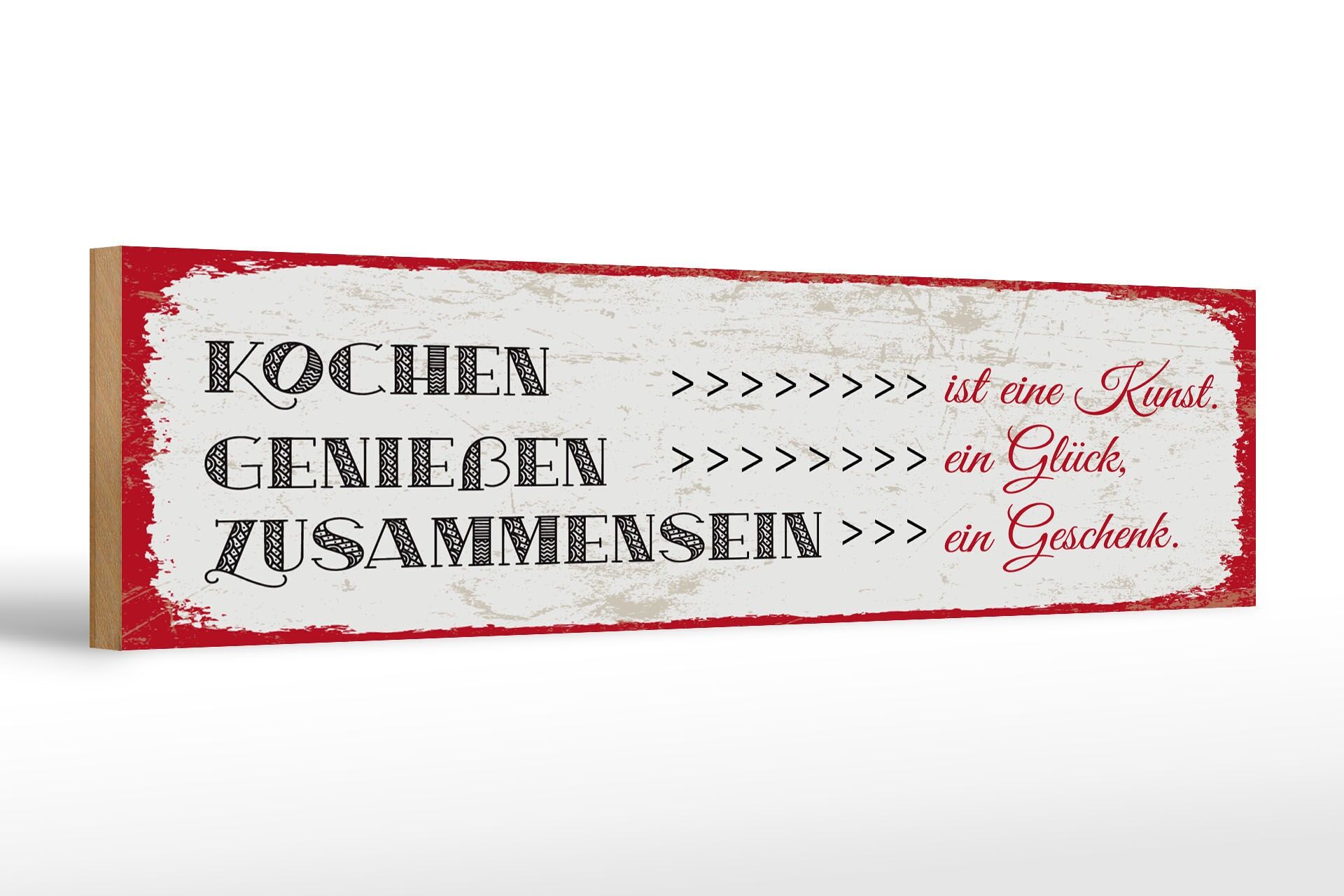 Holzschild Spruch 46x10 cm Kochen ist eine Kunst Zusammensein ein Geschenk