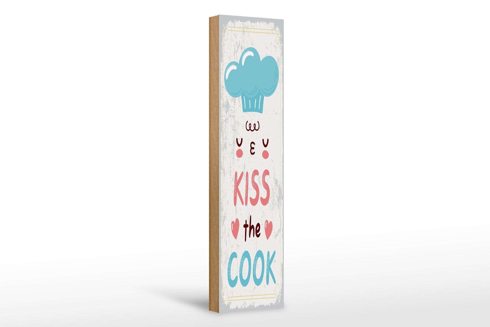 Panneau en bois décoratif avec inscription « Embrasse le cuisinier », 46 x 10 cm, toque de chef.