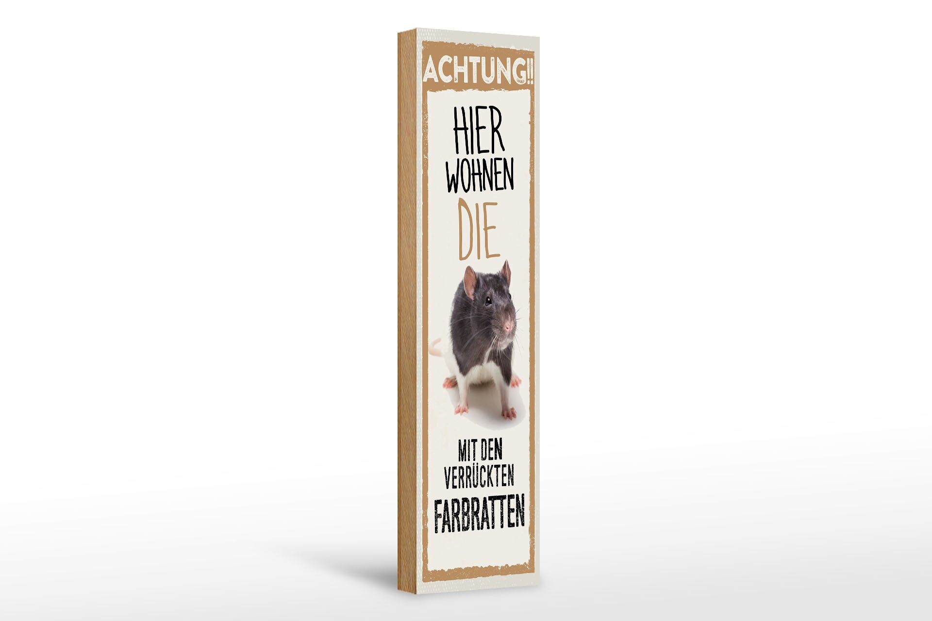 Holzschild Tier 46x10 cm Achtung Hier wohnen die mit den verrückten Farbratten