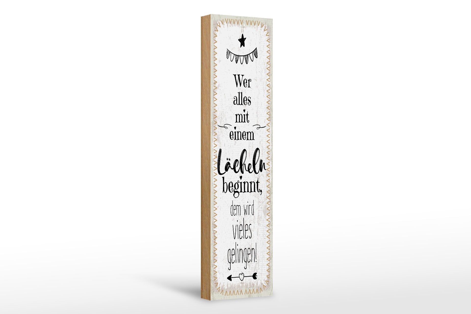 Holzschild Spruch 46x10 cm Wer alles mit einem Lächeln beginnt Deko Schild