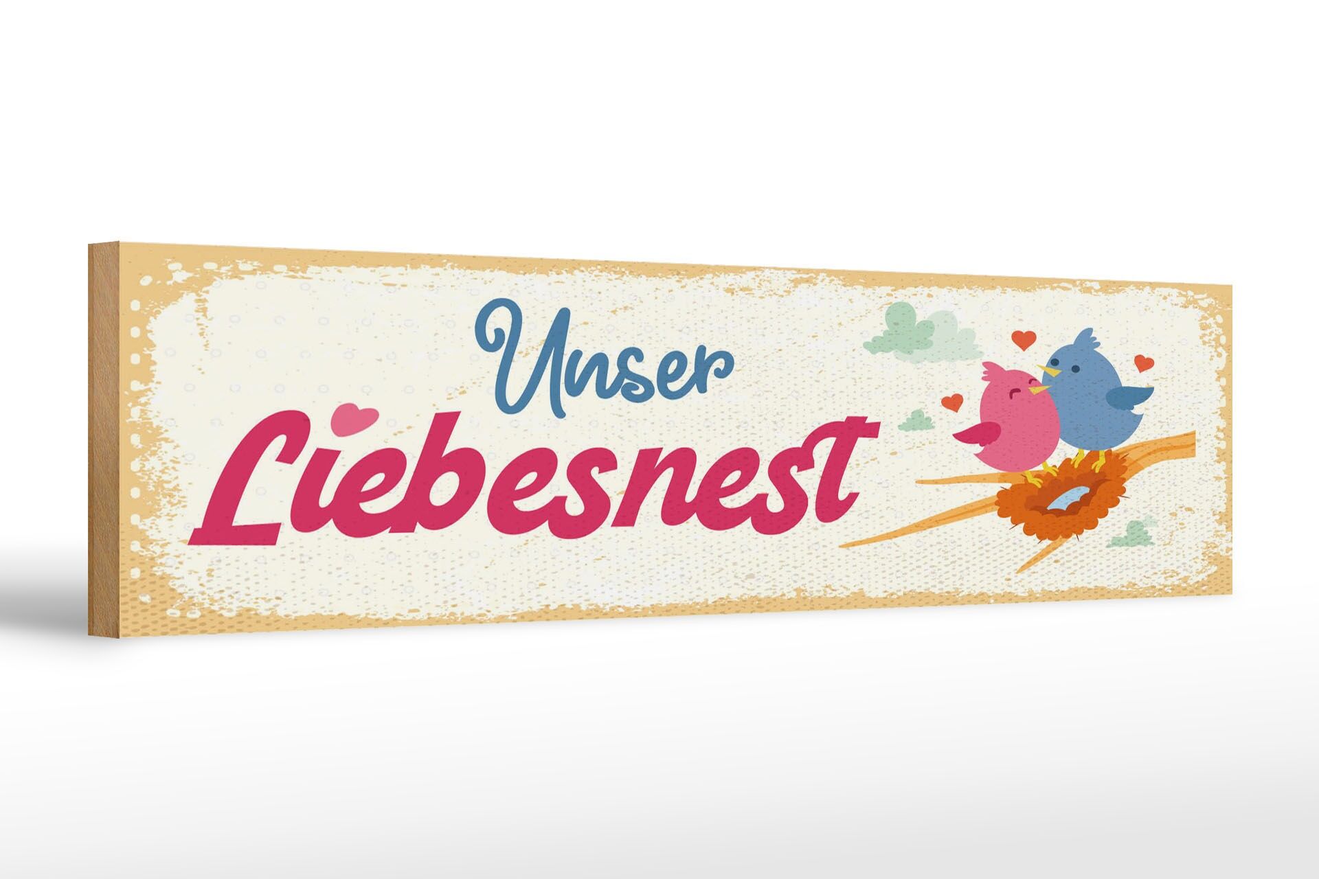 Holzschild Hinweis 46x10 cm Unser Liebesnest Deko Schild