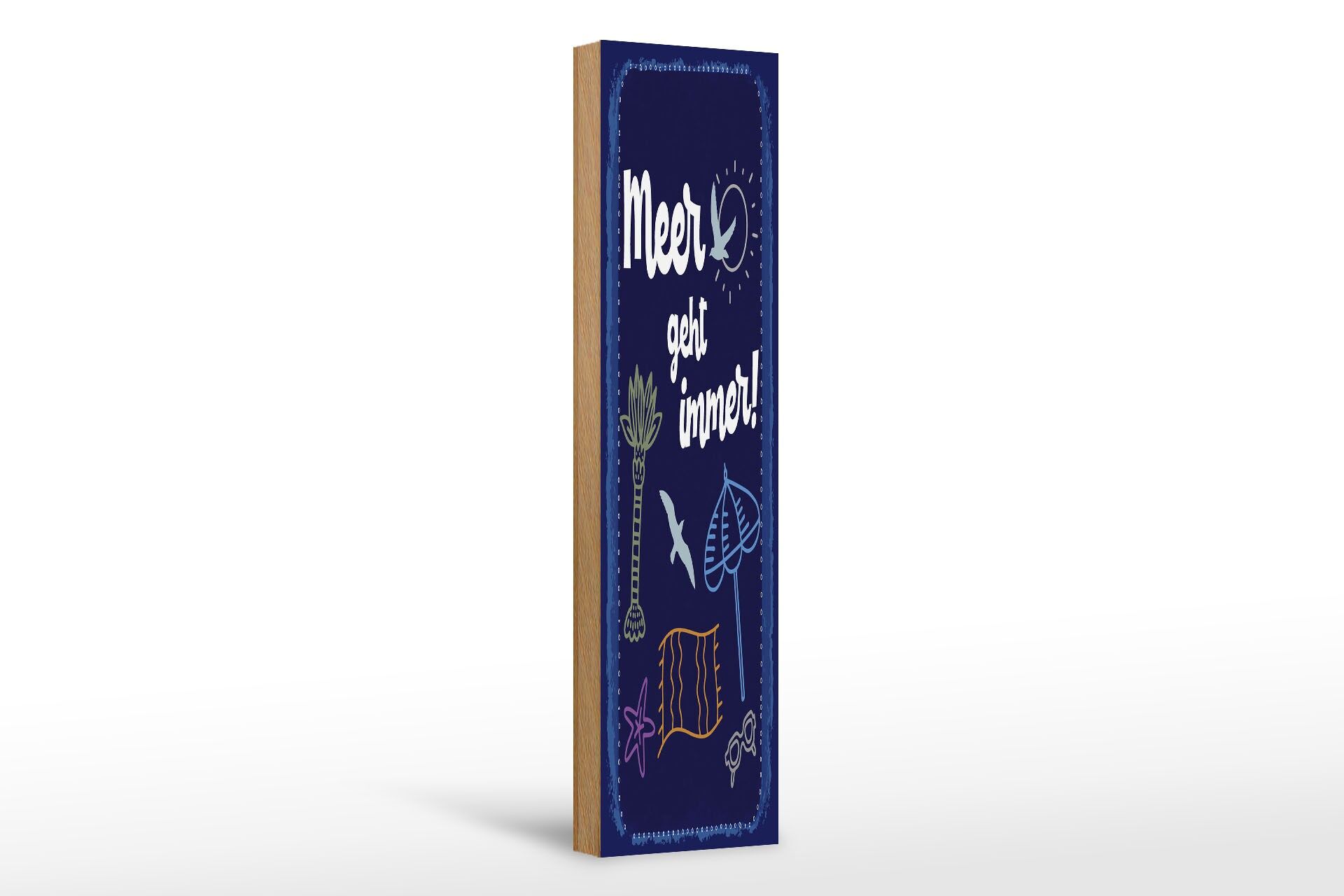 Holzschild Spruch 46x10 cm Meer geht immer Palme Seestern Deko Schild