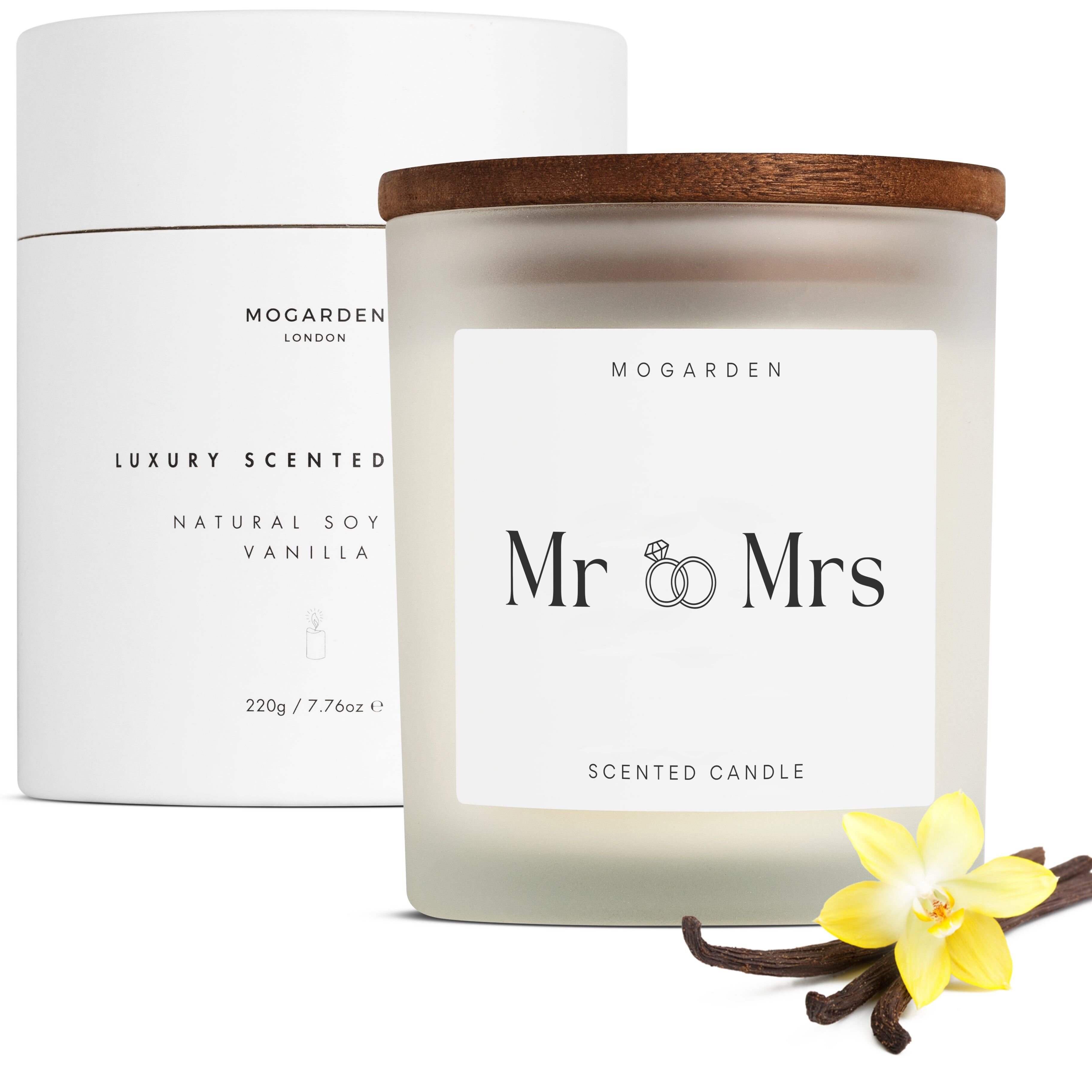 Bougie de mariage, cadeau pour les mariés, cadeau pour Monsieur et Madame, bougie parfumée de luxe à la vanille et à la cire de soja naturelle 220 g