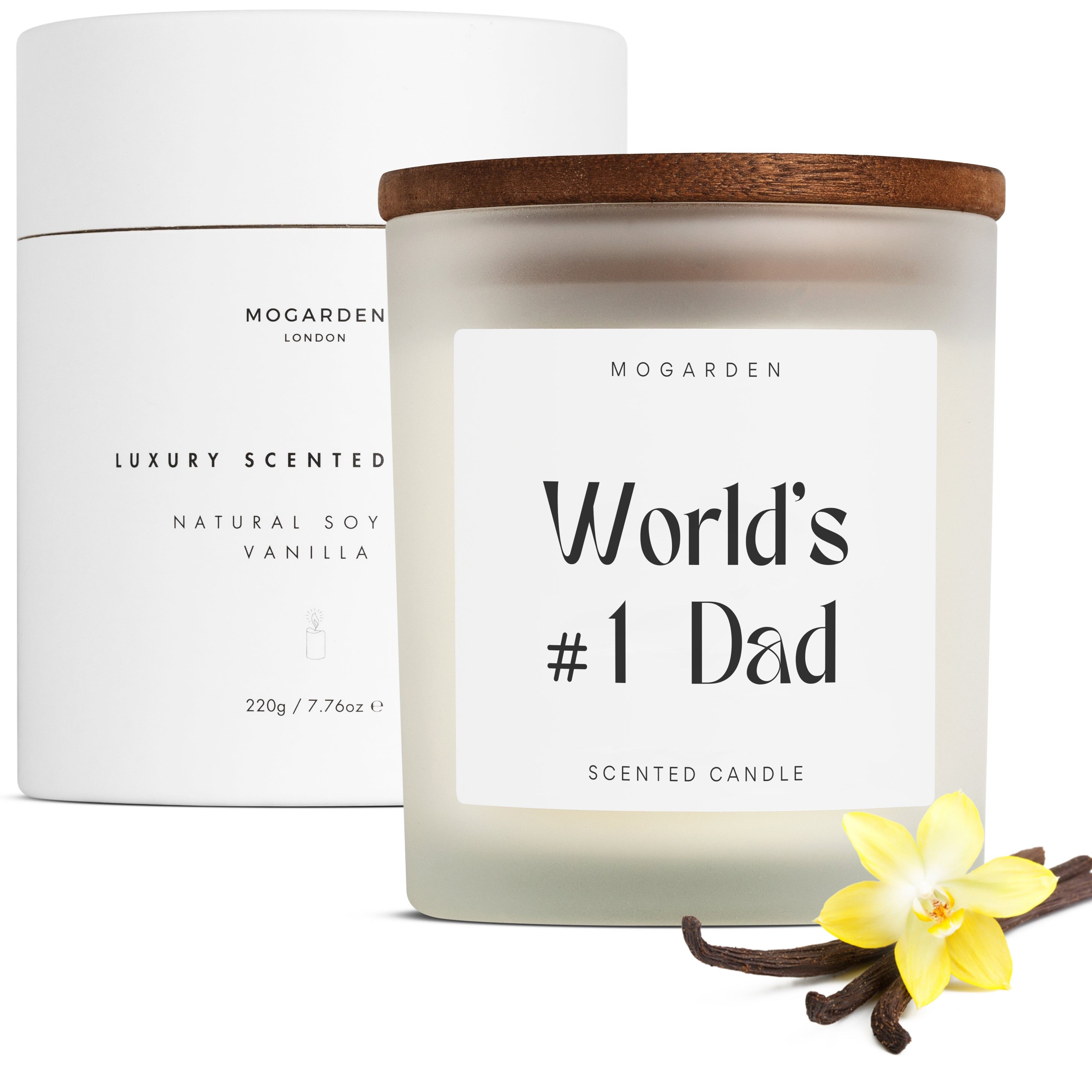 Vela de lujo para papá con aroma a vainilla y soja pura (220 g): regalo para papá en Navidad, cumpleaños y el Día del Padre.