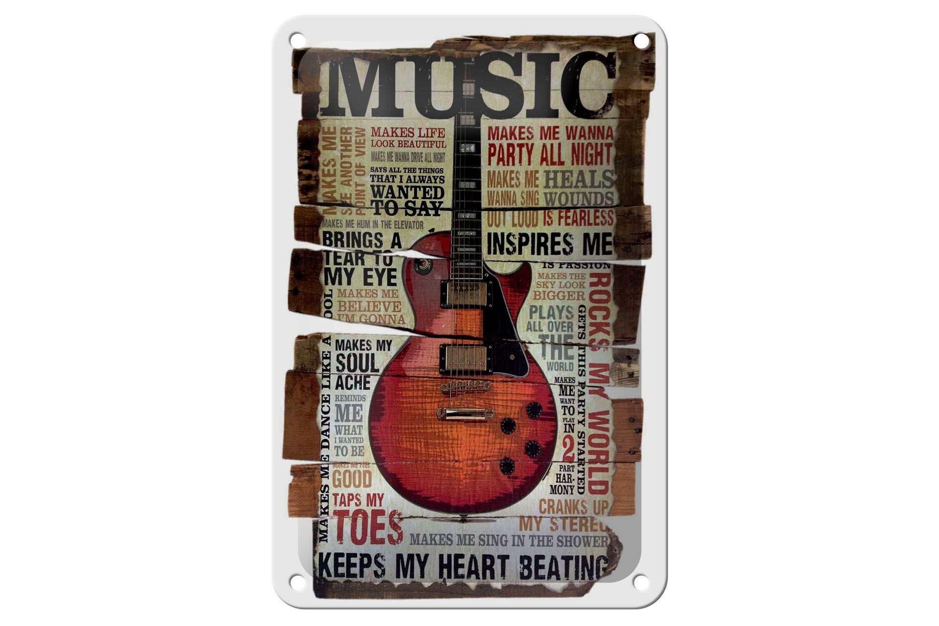 Blechschild Spruch 12x18 cm Gitarre keep my heart beating Deko Schild
