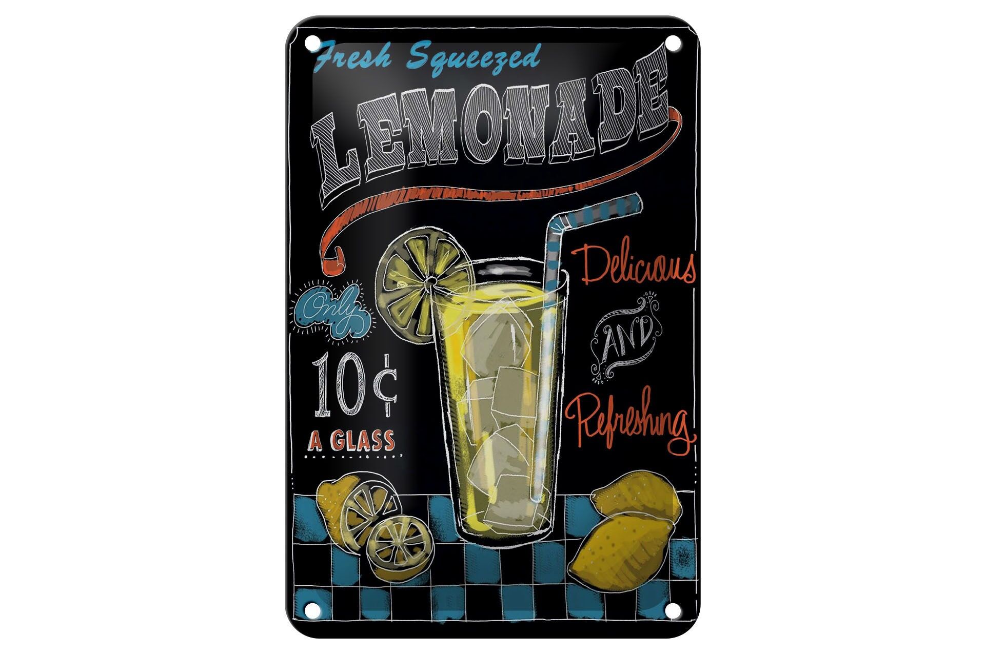 Blechschild Hinweis 12x18 cm Fresh sqeezed Lemonade Tafeloptik Deko Schild