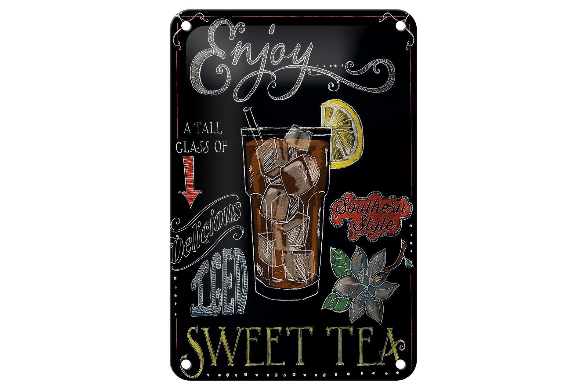 Blechschild Cocktail 12x18 cm Enjoy Sweet Iced Tea Tafeloptik Deko Schild