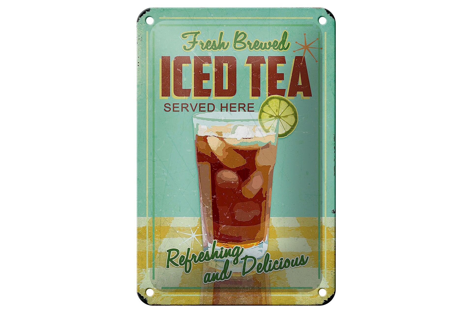 Blechschild Retro 12x18 cm Fresh brewed Iced Tea Deko Schild