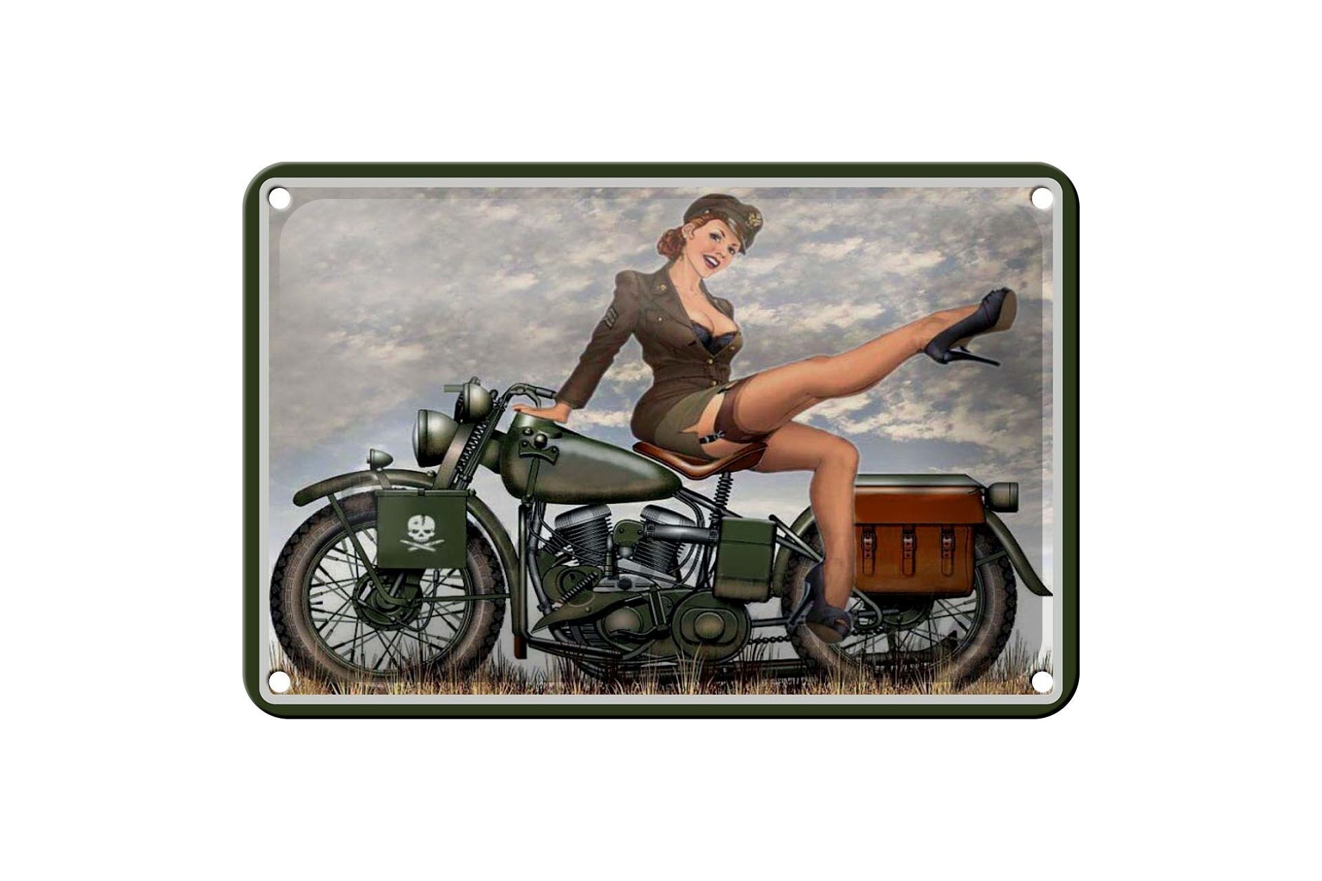 Blechschild Motorrad 12x18 cm Frau auf Motorrad Deko Schild
