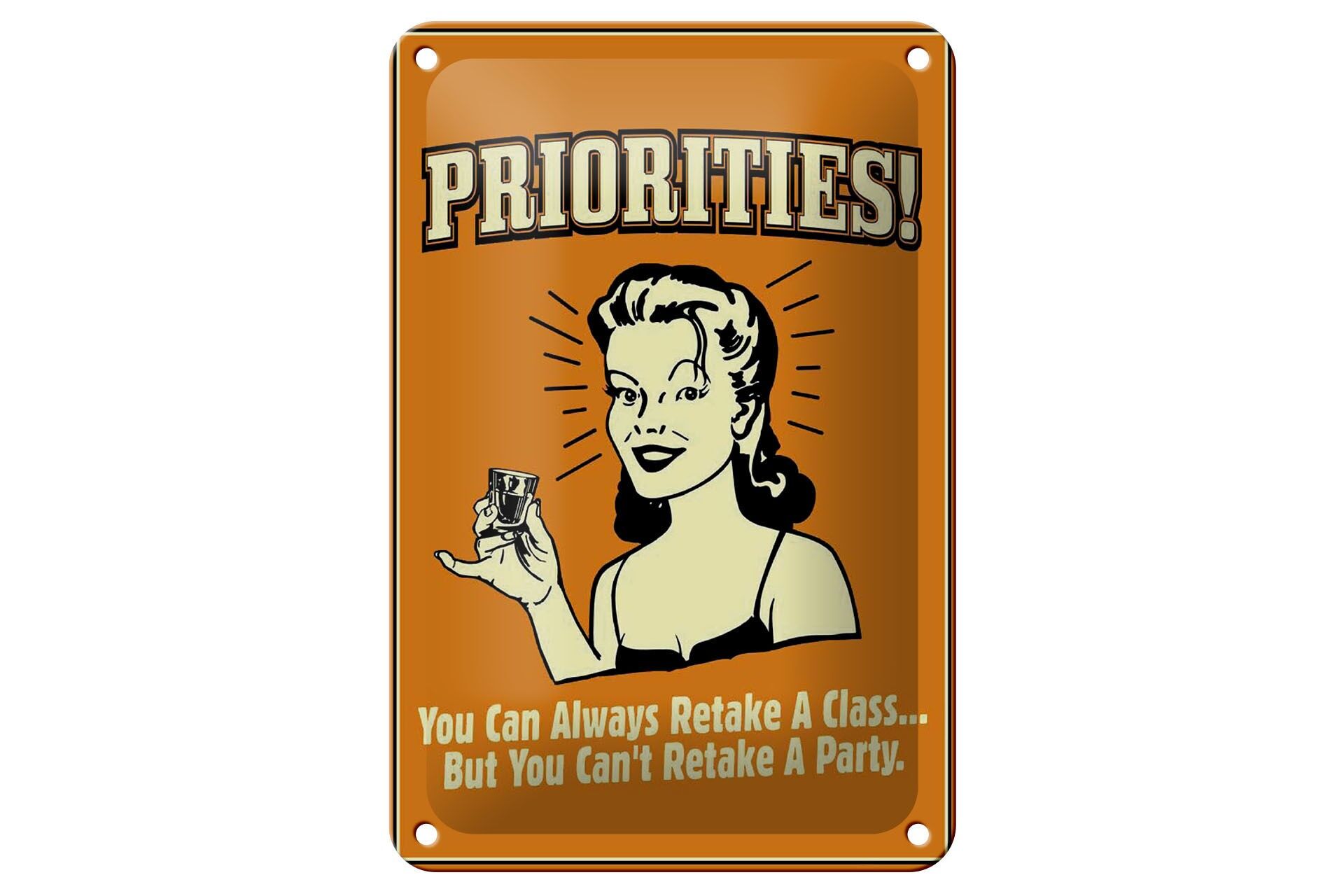Blechschild Spruch 12x18 cm Priorities You can always retake a class Deko Schild