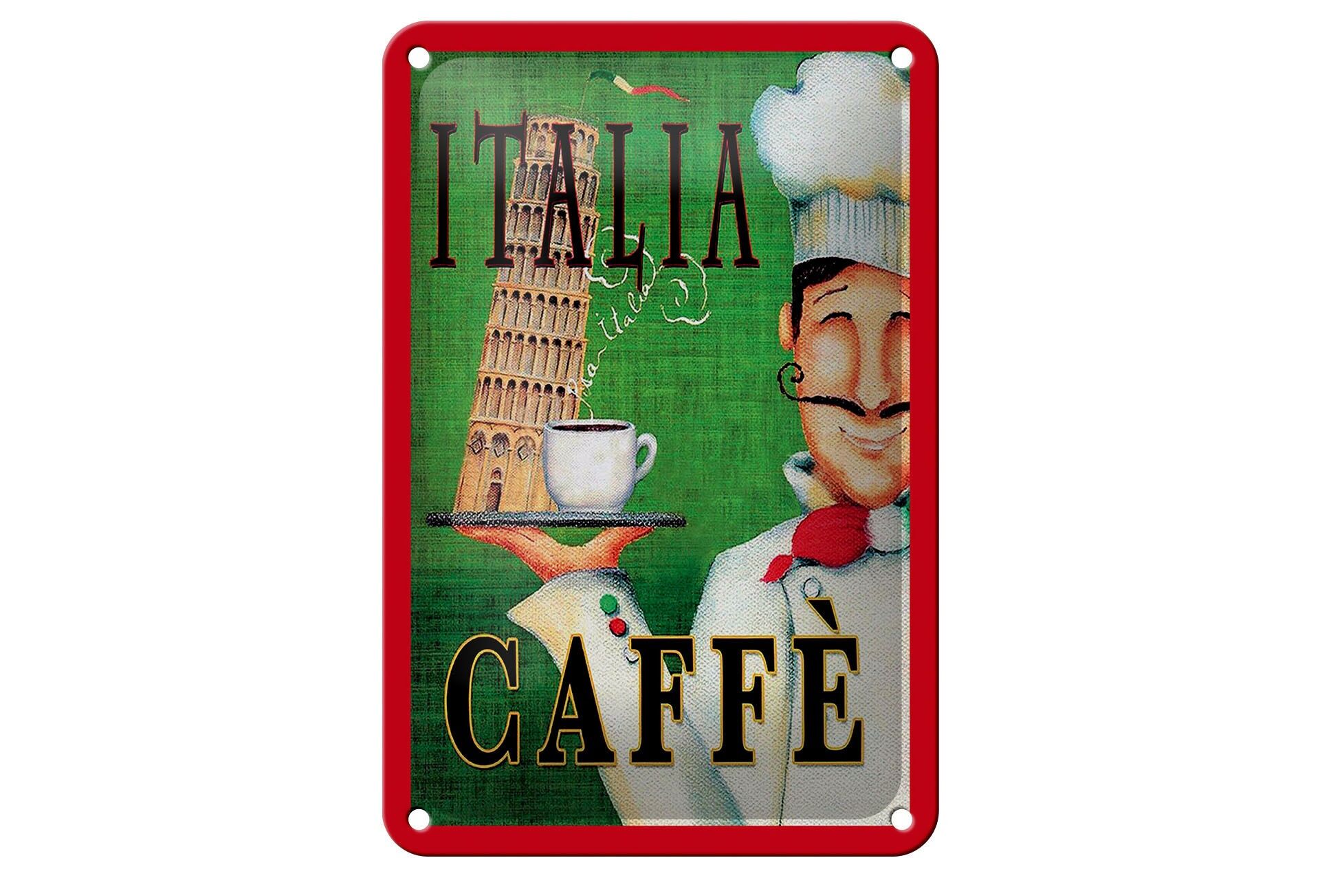 Blechschild Reise 12x18 cm Italia Caffee schiefe Turm von Pisa Deko Schild