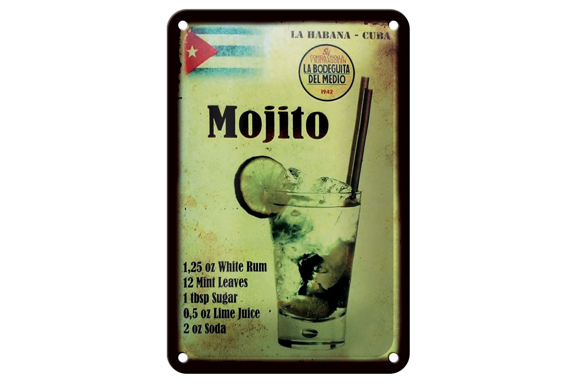 Insegna in metallo Cocktail 12x18 cm ricetta mojito Insegna decorativa bandiera cubana retrò