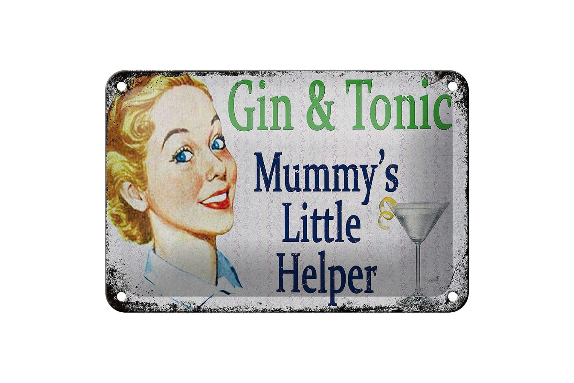 Cartello in latta alcol 12x18 cm Gin and Tonic Mummys little Helper cartello decorativo