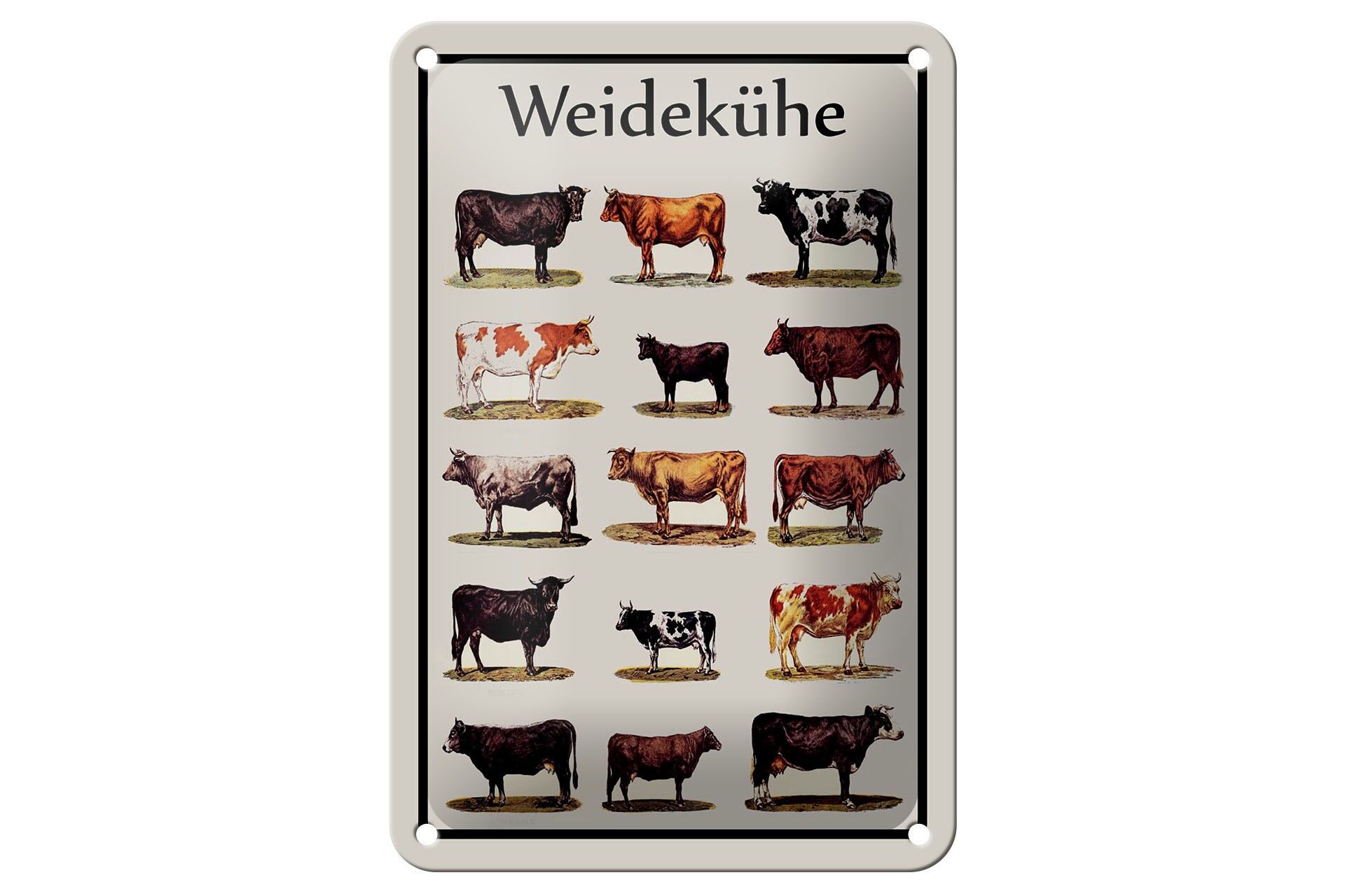 Insegna in metallo, animali, 12x18 cm, mucche al pascolo, composizione pittorica, insegna decorativa