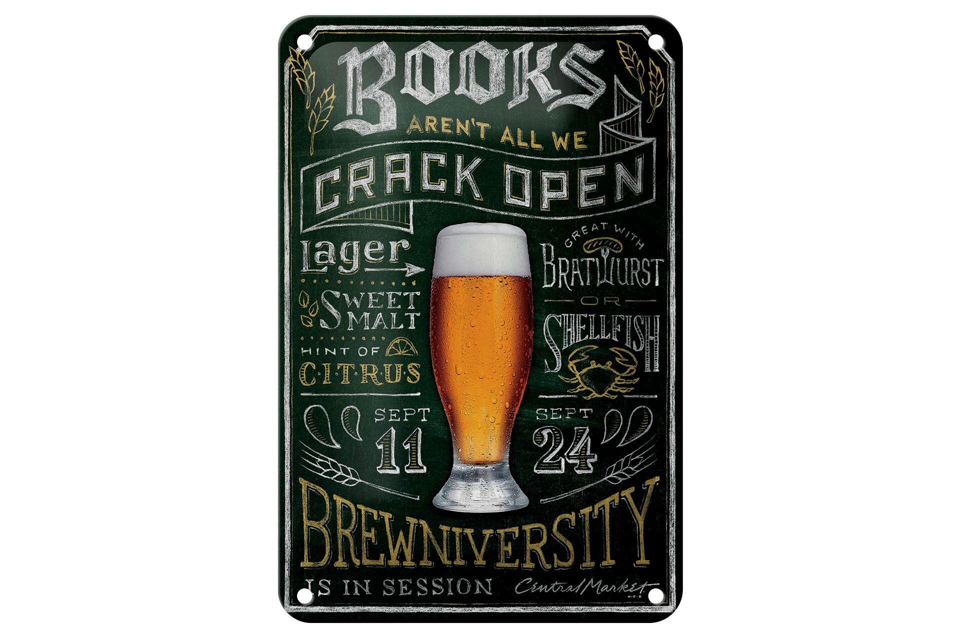Cartello in latta Alcol 12x18 cm libri non apriamo birra Decorazione Brewniversity