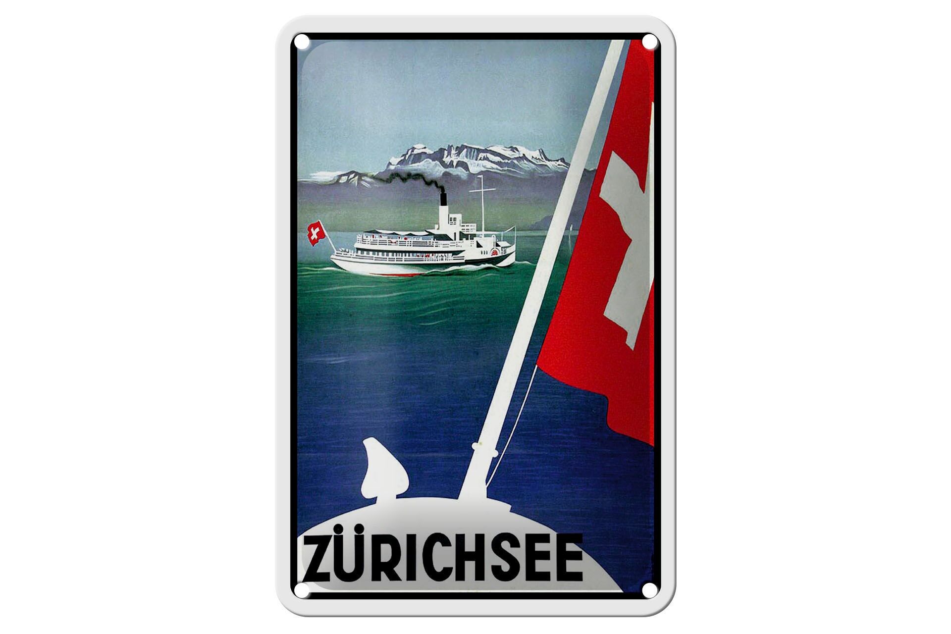 Cartello in metallo per viaggi, 12x18 cm, Zurigo, Svizzera, nave da crociera, cartello decorativo