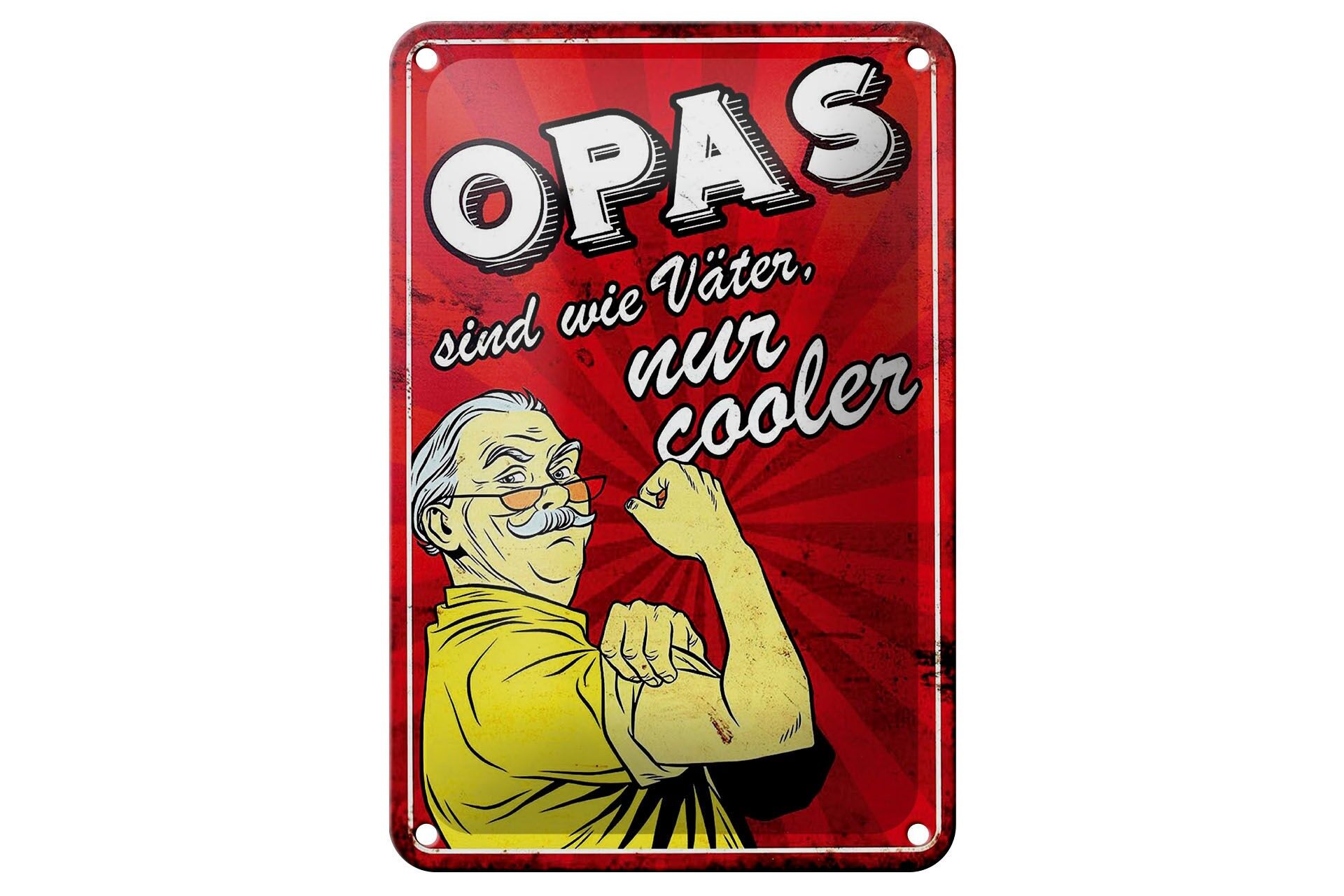 Cartello in metallo con scritta, 12x18 cm: I nonni sono come i padri, solo più cool. Cartello decorativo rosso.