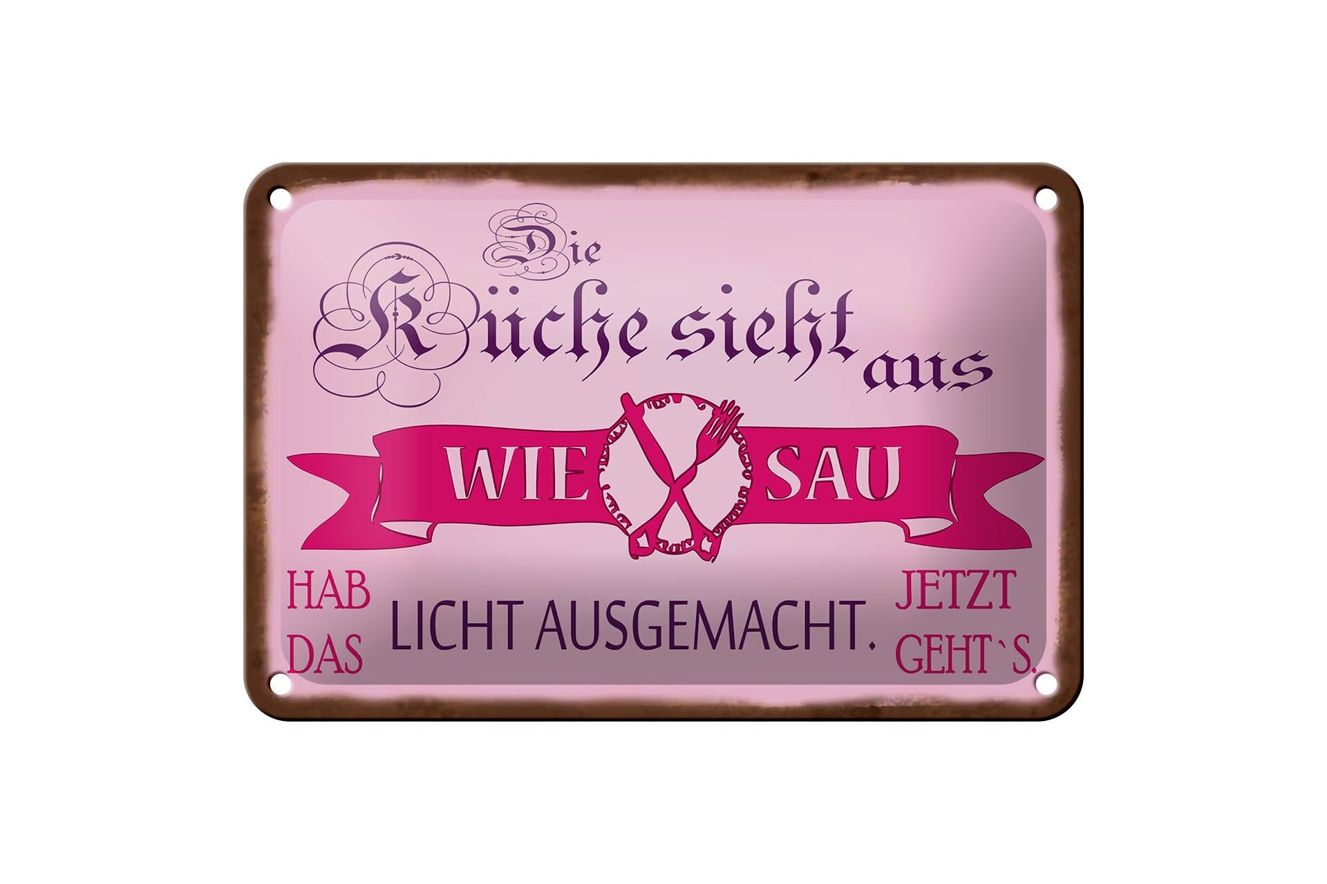 Cartello in metallo con scritta 12x18 cm: "La cucina sembra un porcile, ho spento la luce"