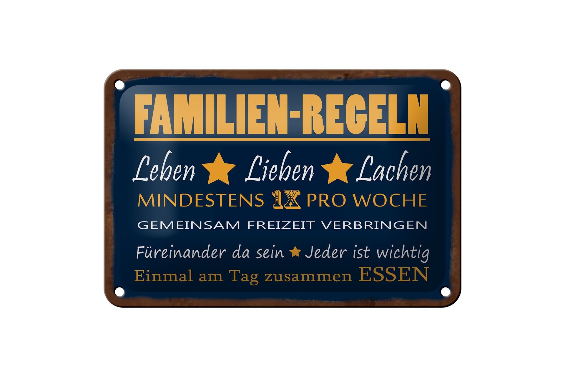 Cartello in metallo con scritta, 12x18 cm: Regole di famiglia, mangiare insieme una volta, cartello decorativo