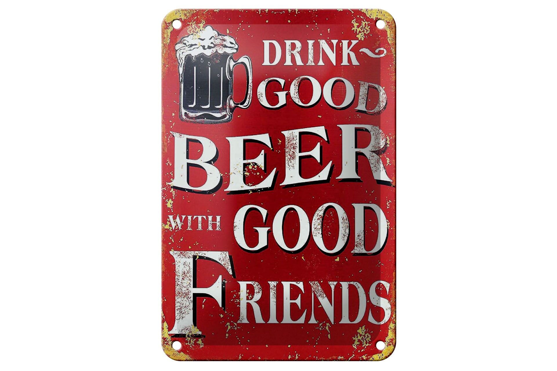 Cartello in metallo con la scritta "Bevi una buona birra con buoni amici" (12x18 cm), cartello decorativo rosso