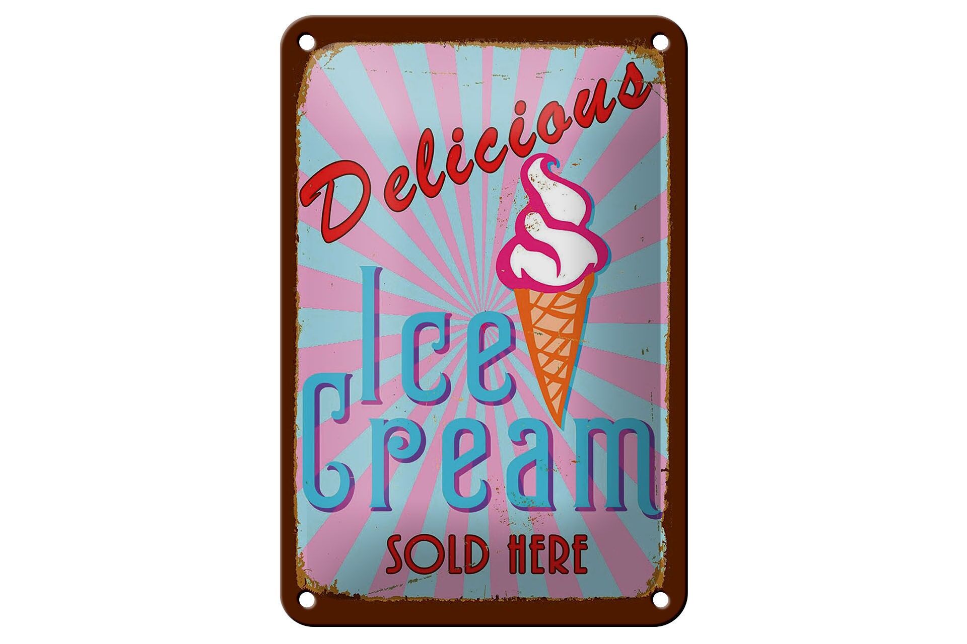 Insegna in metallo, pubblicità, 12x18 cm: Delizioso gelato in vendita qui, insegna decorativa