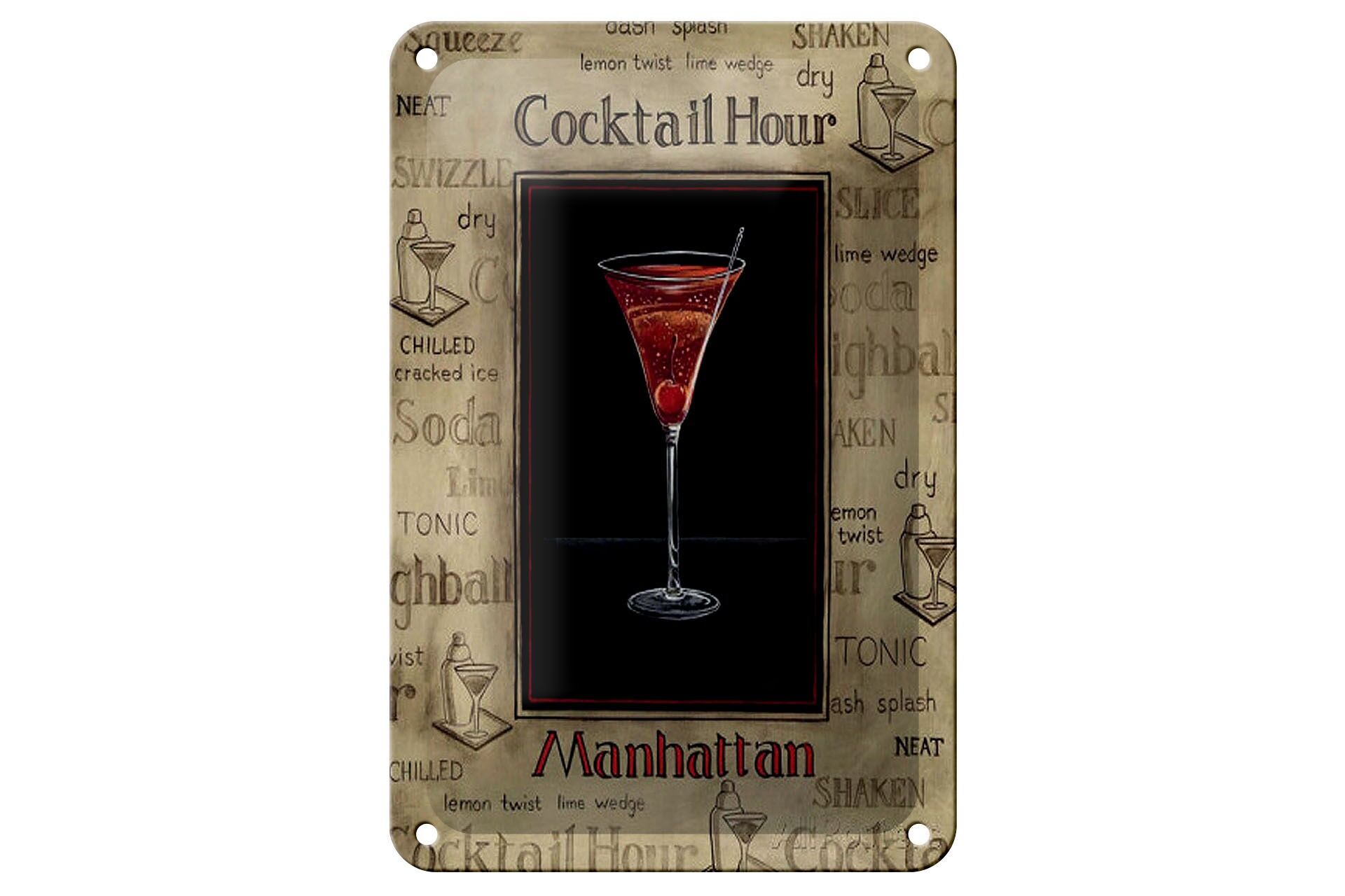 Insegna in metallo "Alcohol" 12x18 cm, Cocktail Hour Manhattan, Insegna decorativa in vetro