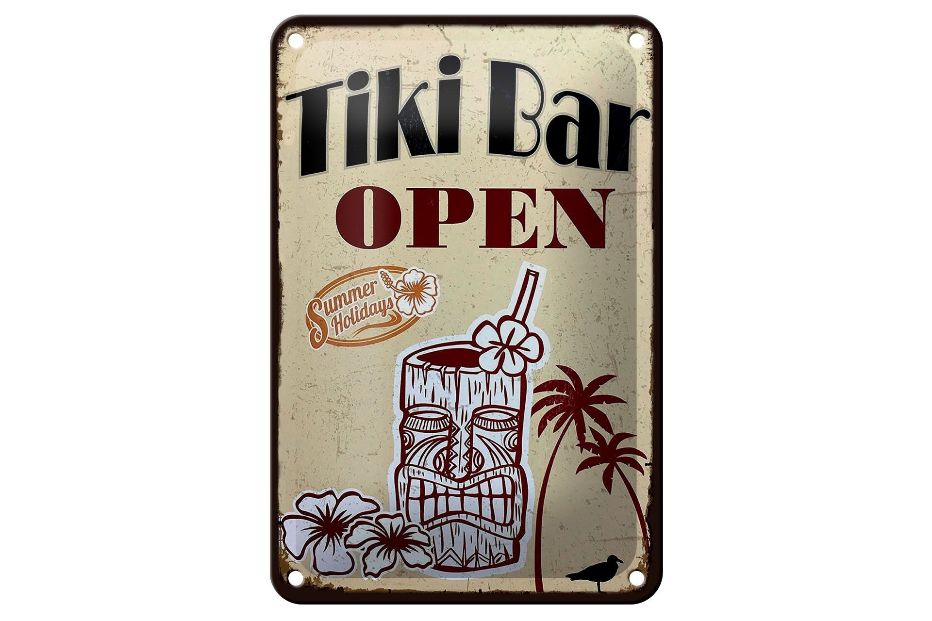 Insegna in metallo, pubblicitaria, 12x18 cm, Tiki Bar aperto, insegna decorativa