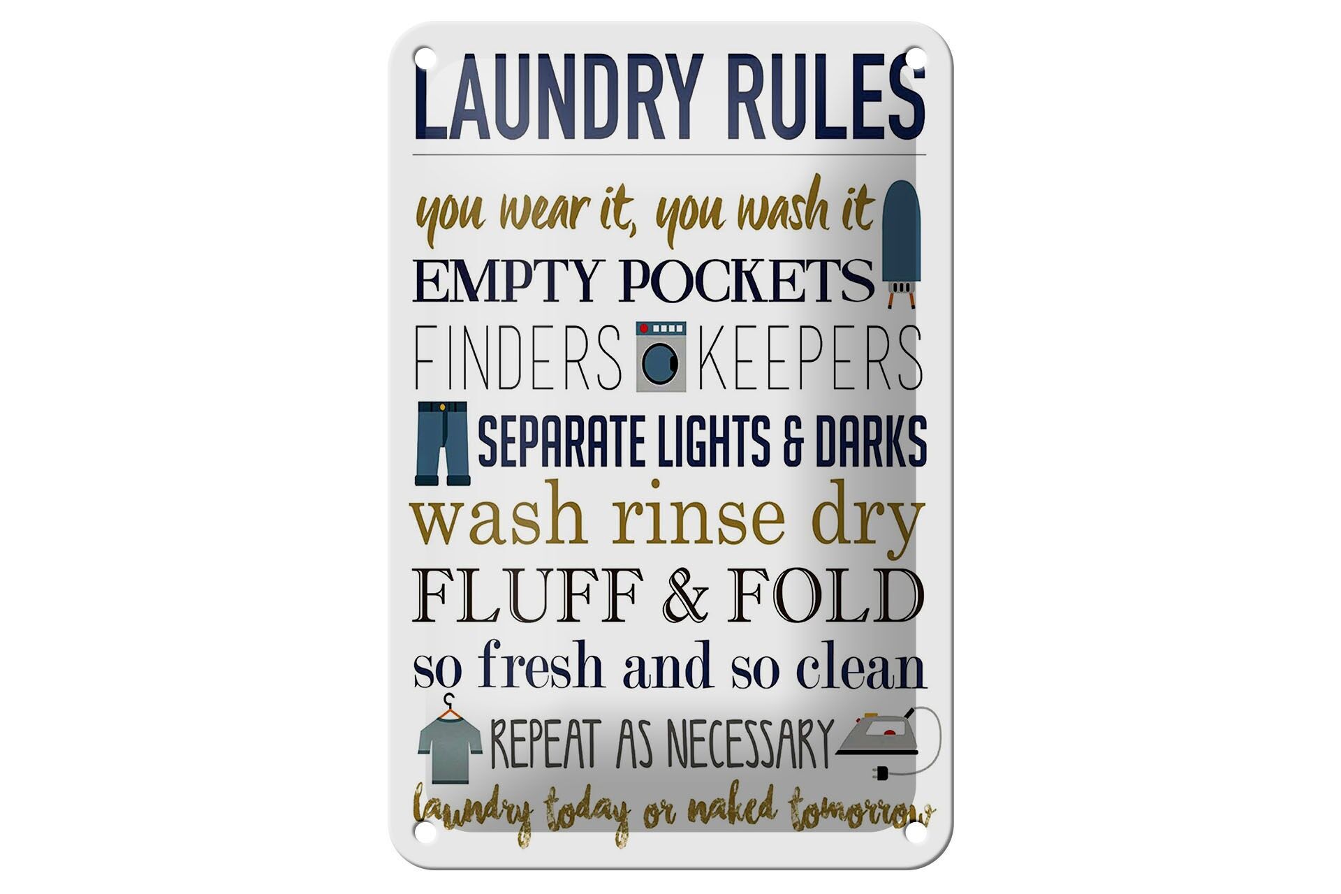 Cartello in metallo con scritta, 12x18 cm: cartello decorativo "Landry rules"