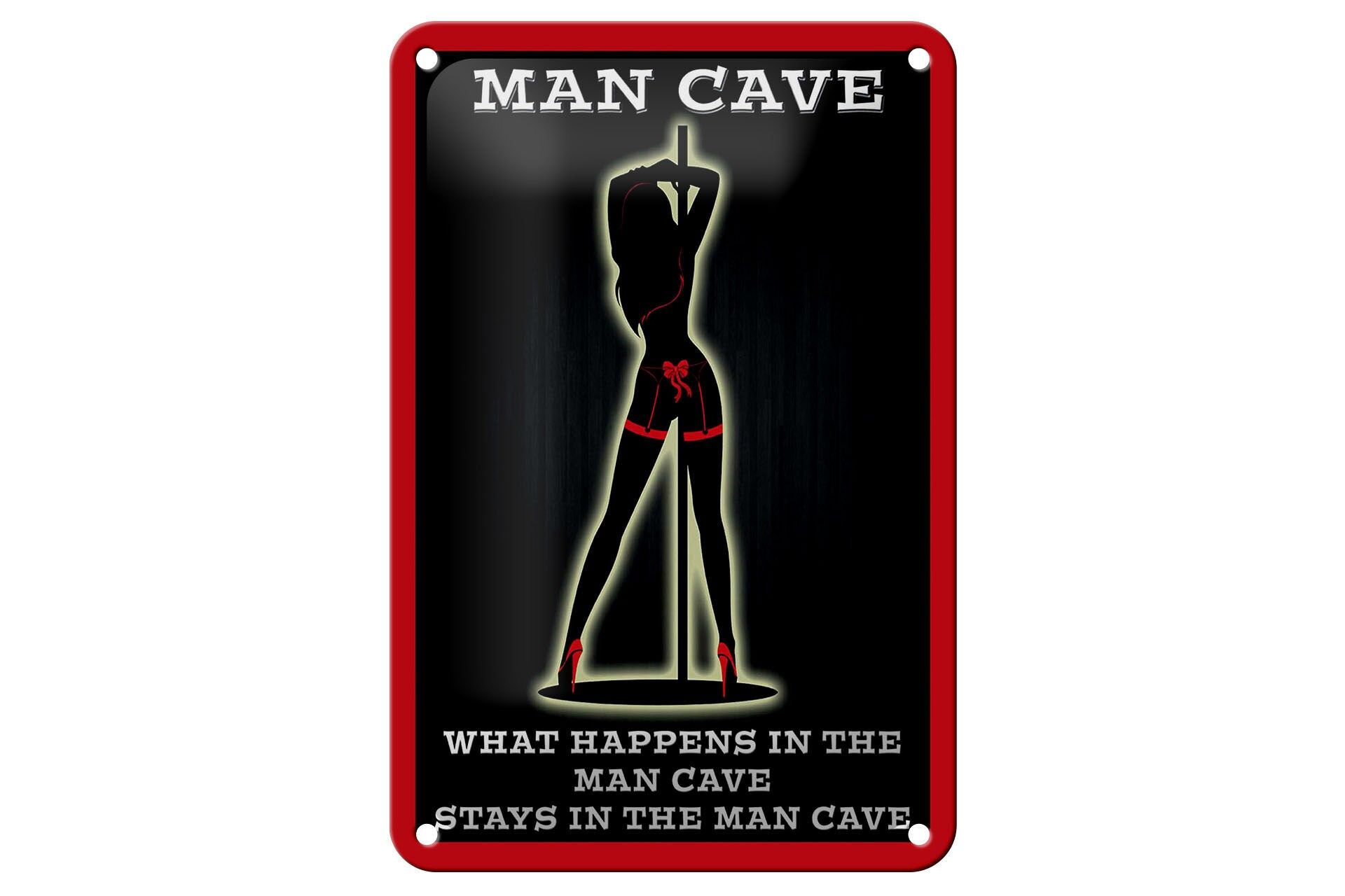 Cartello in metallo con scritta, 12x18 cm, spogliarellista nella caverna dell'uomo, cartello decorativo