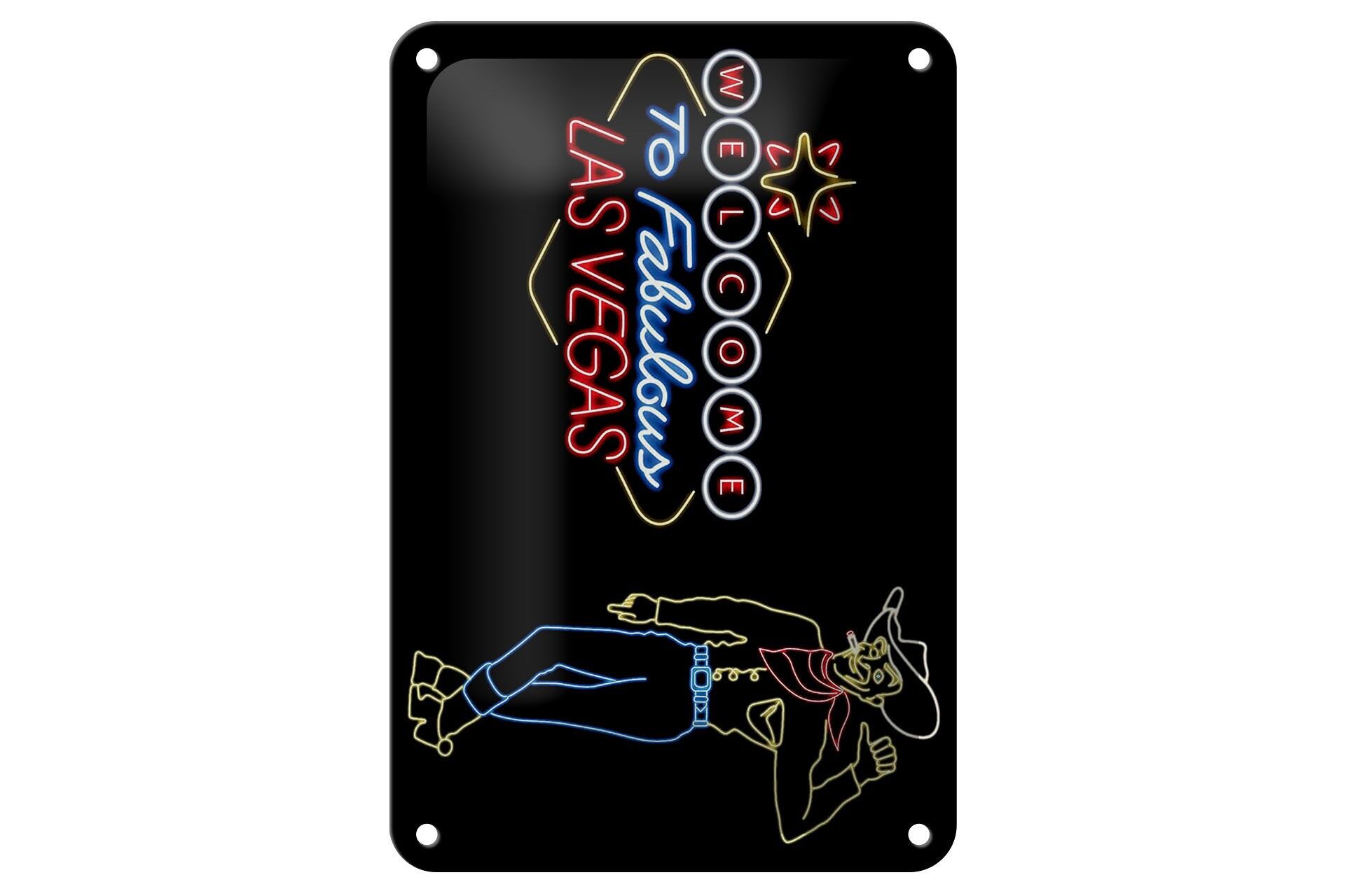 Insegna in metallo, pubblicitaria, 12x18 cm, Benvenuti nella favolosa Las Vegas, insegna decorativa da cowboy