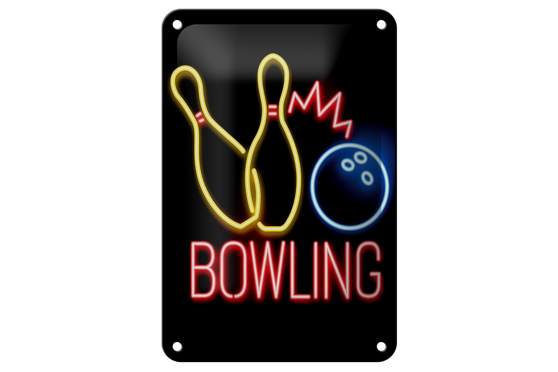 Insegna pubblicitaria in metallo 12x18 cm Bowling Neon look Insegna decorativa