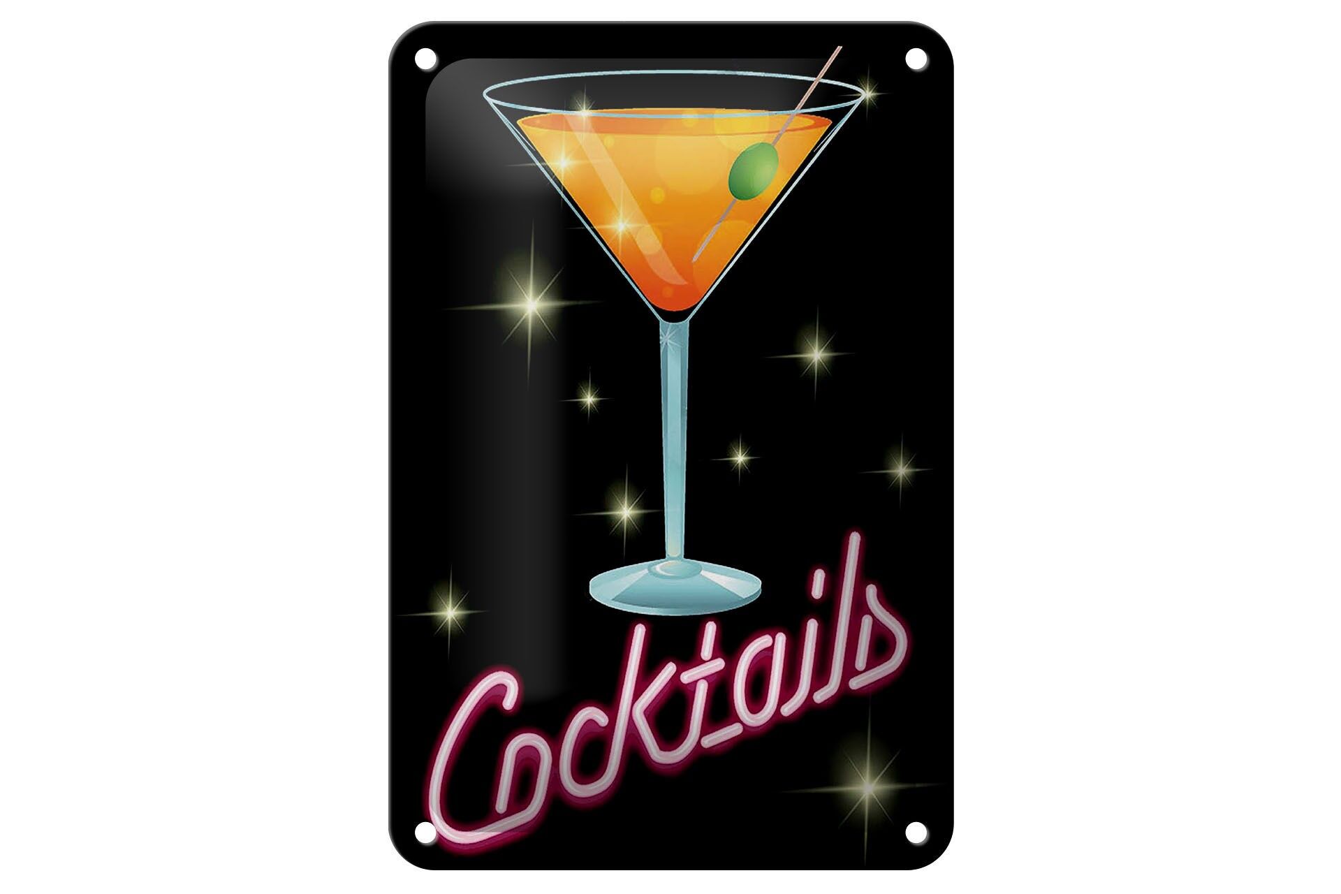 Insegna pubblicitaria in metallo 12x18 cm Cocktails Neon look Insegna decorativa