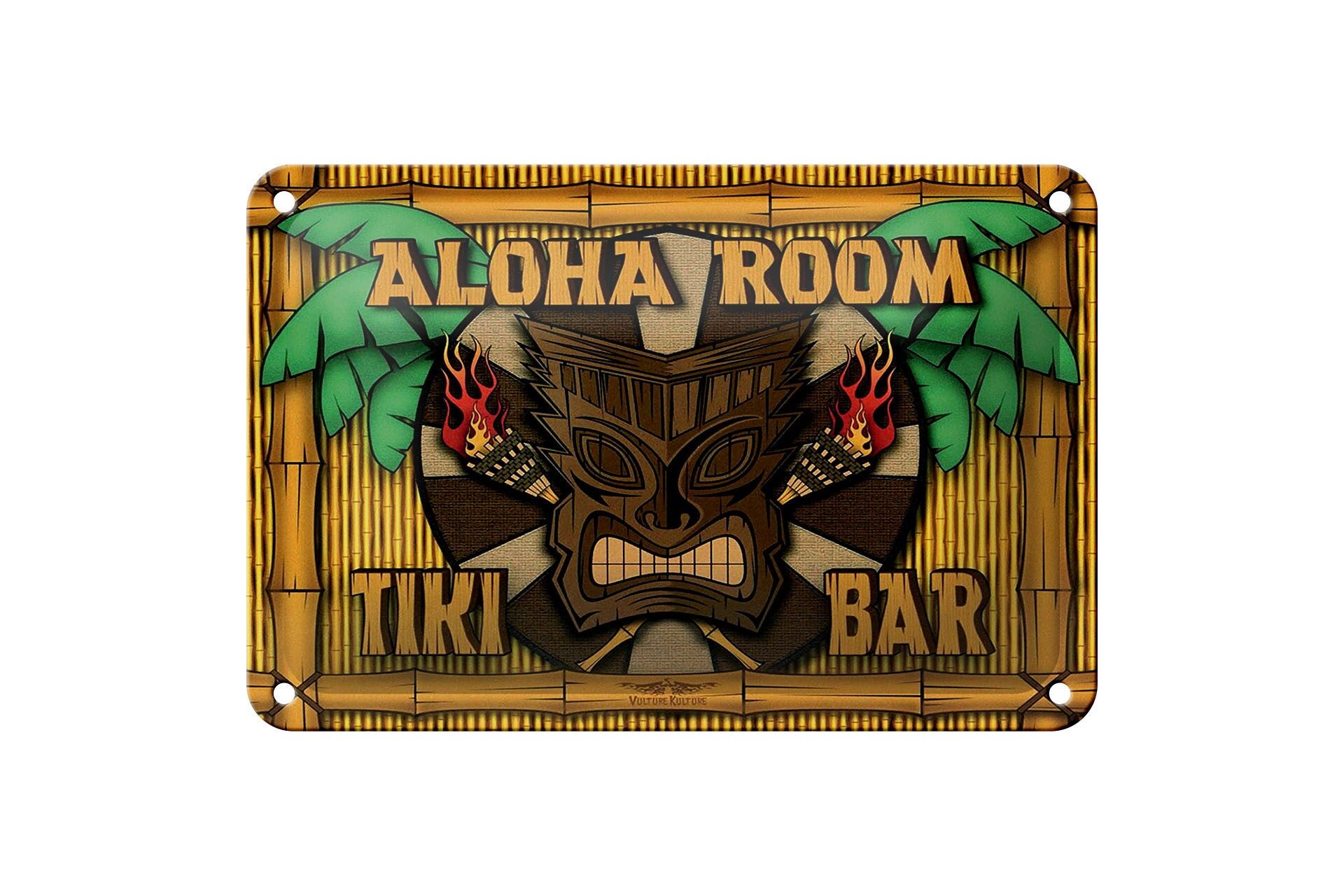 Insegna in metallo, avviso, 12x18 cm, insegna decorativa Aloha Room Tiki Bar