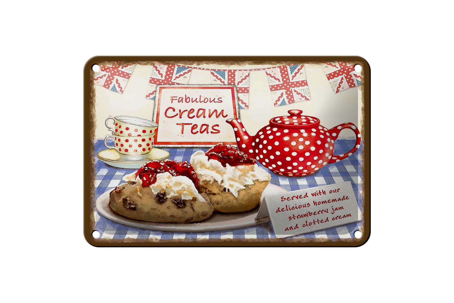 Insegna pubblicitaria in metallo 12x18 cm Fabulous Cream Teas Insegna decorativa retrò