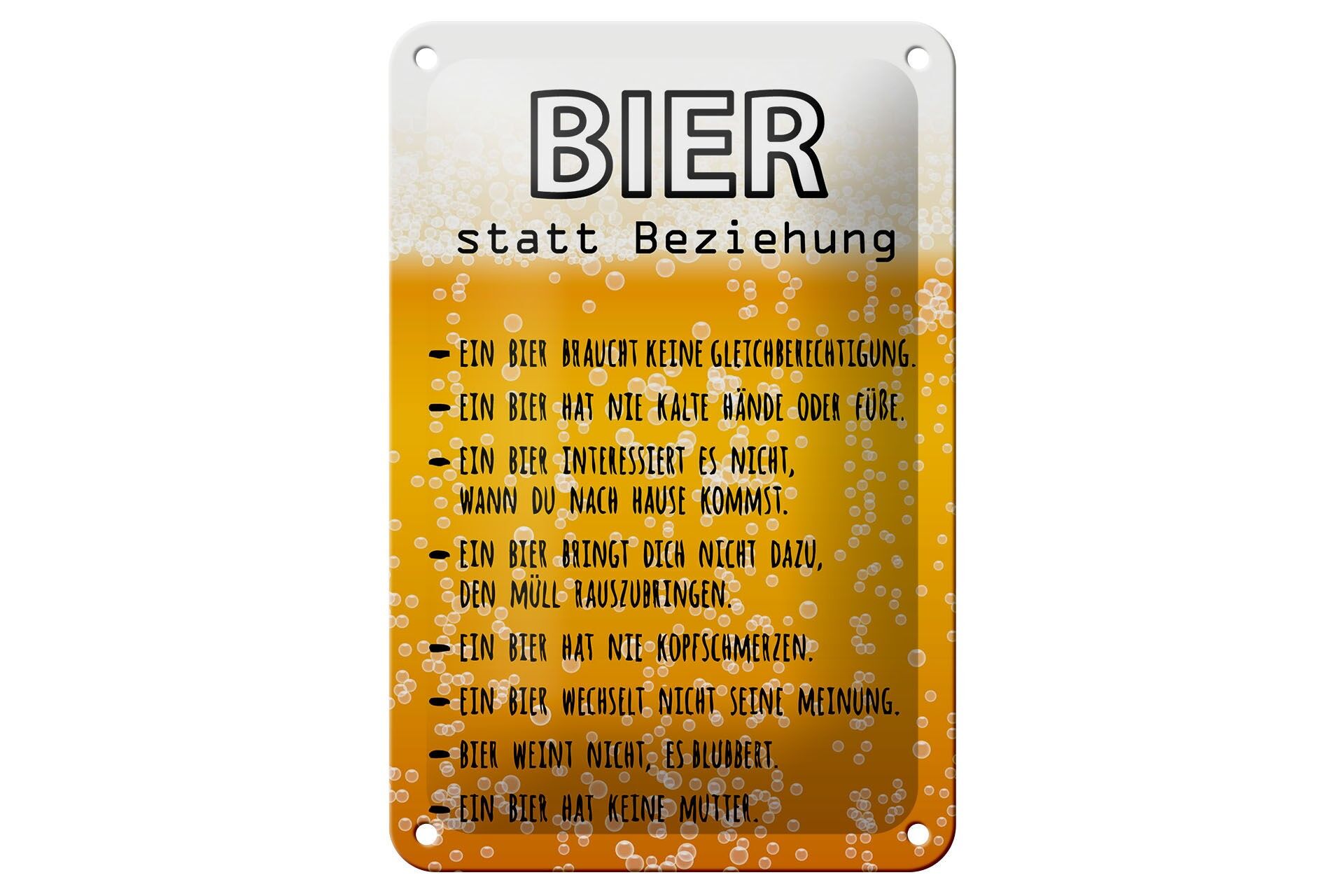Blechschild Spruch 12x18 cm Bier statt Beziehung Gründe Deko Schild