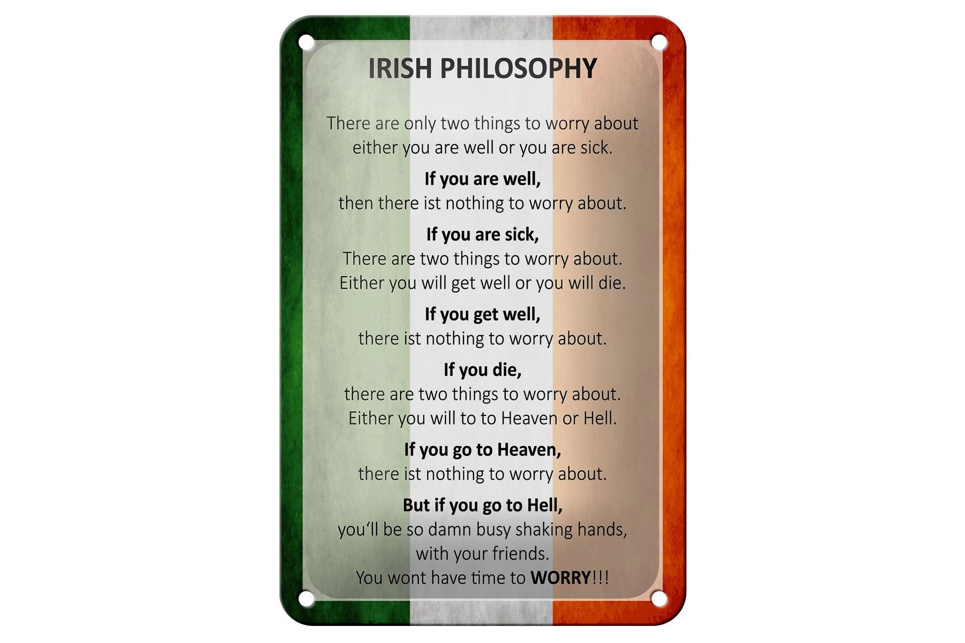 Blechschild Spruch 12x18 cm Irish Philosophy Deko Schild