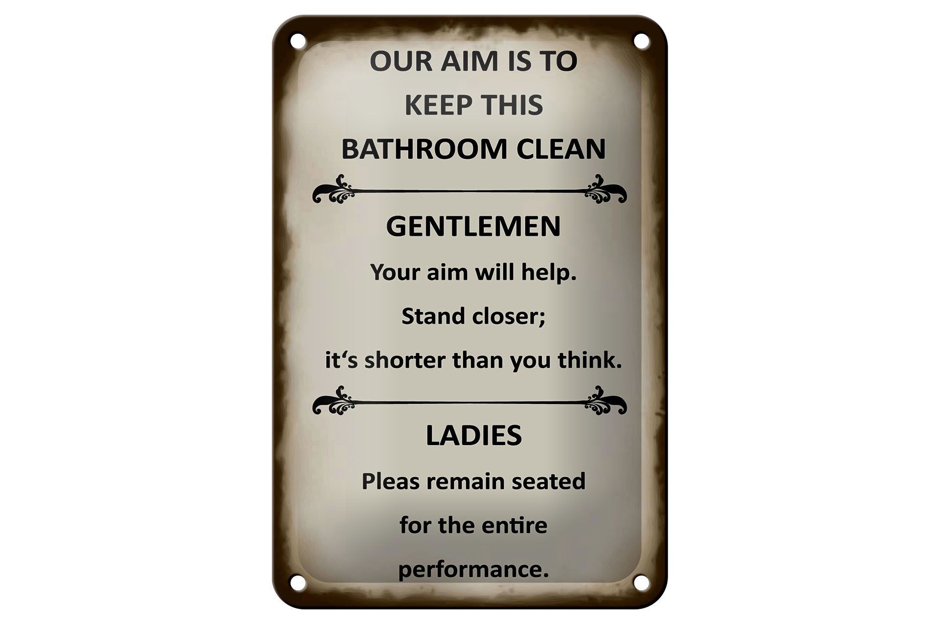 Blechschild Hinweis 12x18 cm Our aim is to keep this Bathroom clean Deko Schild