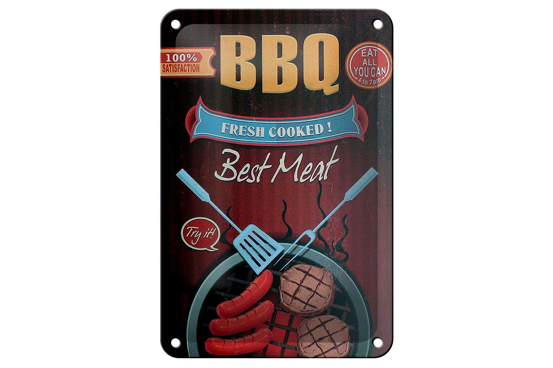 Blechschild Reklame 12x18 cm BBQ Fresh cooked Eat all you can Deko Schild