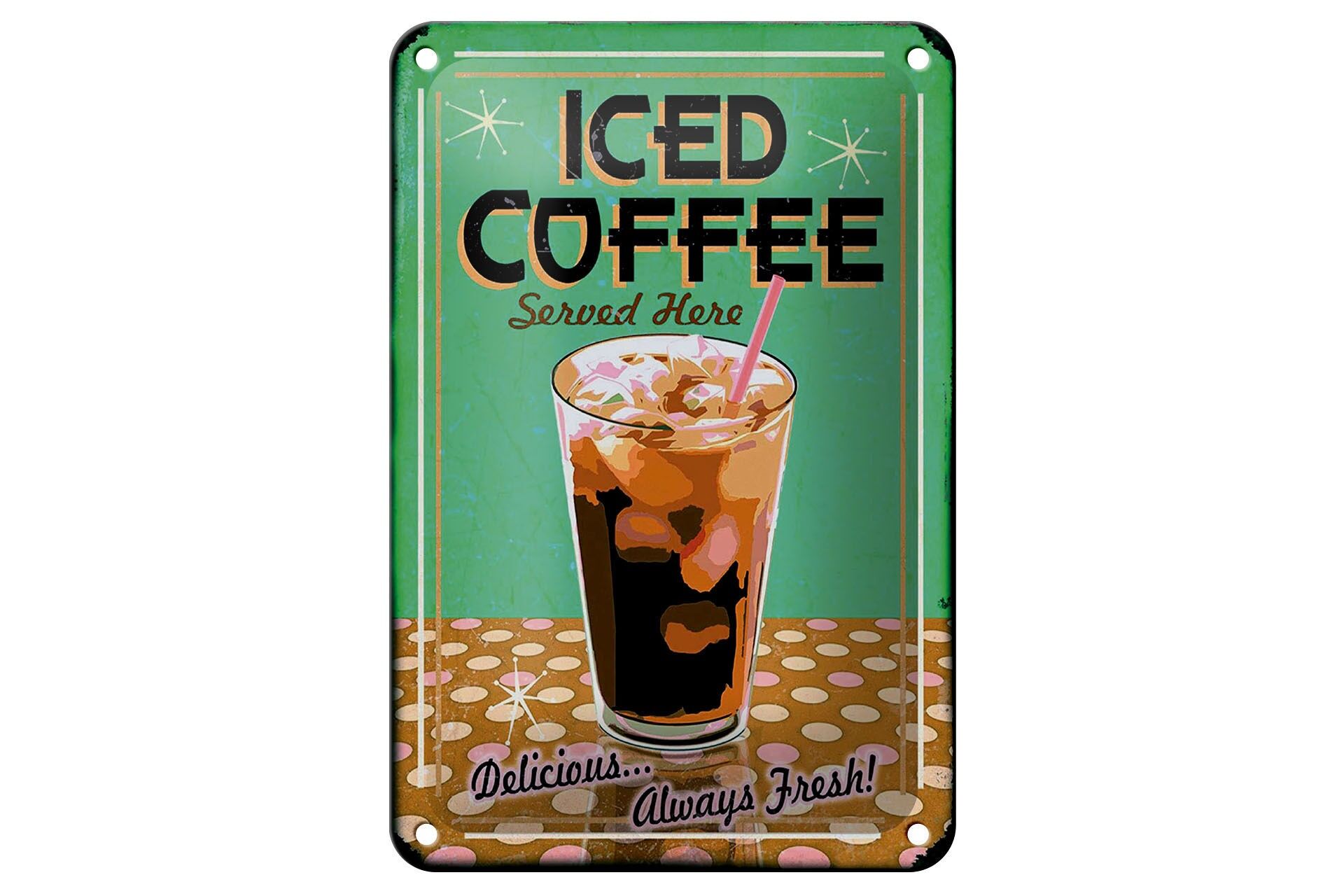 Blechschild Reklame 12x18 cm Iced Coffee served here Deko Schild