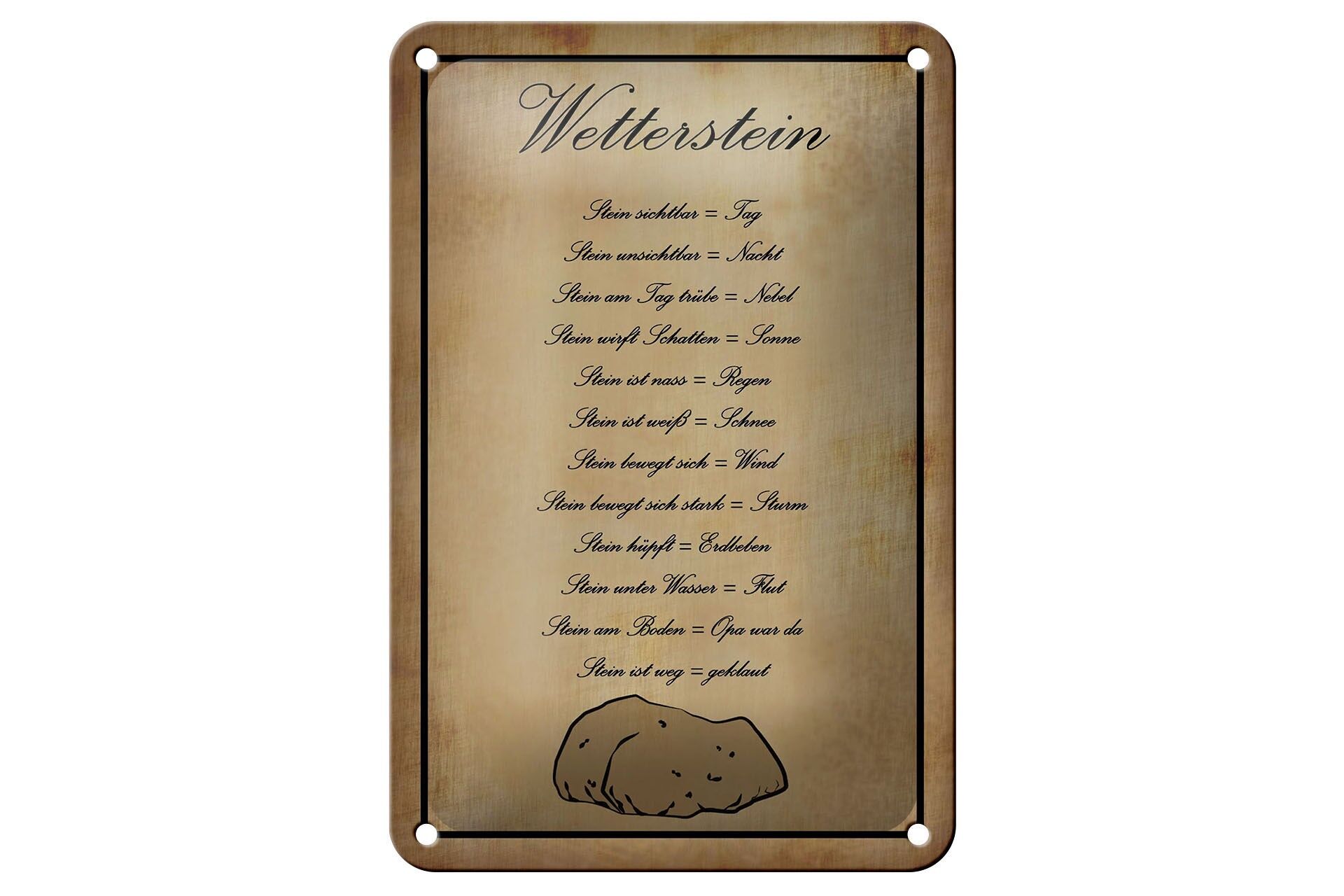 Blechschild Hinweis 12x18 cm Wetterstein Deko Schild