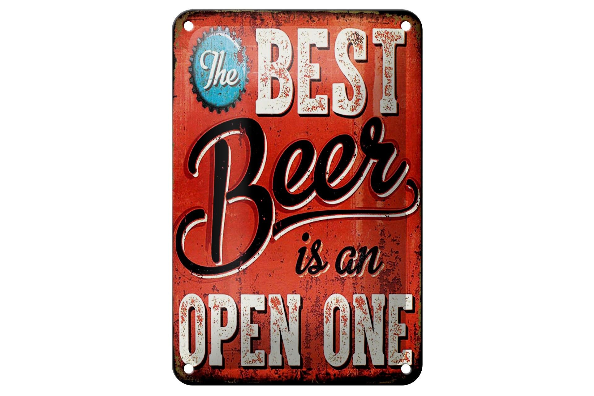 Blechschild Spruch 12x18 cm The Best Beer in an open one Deko Schild