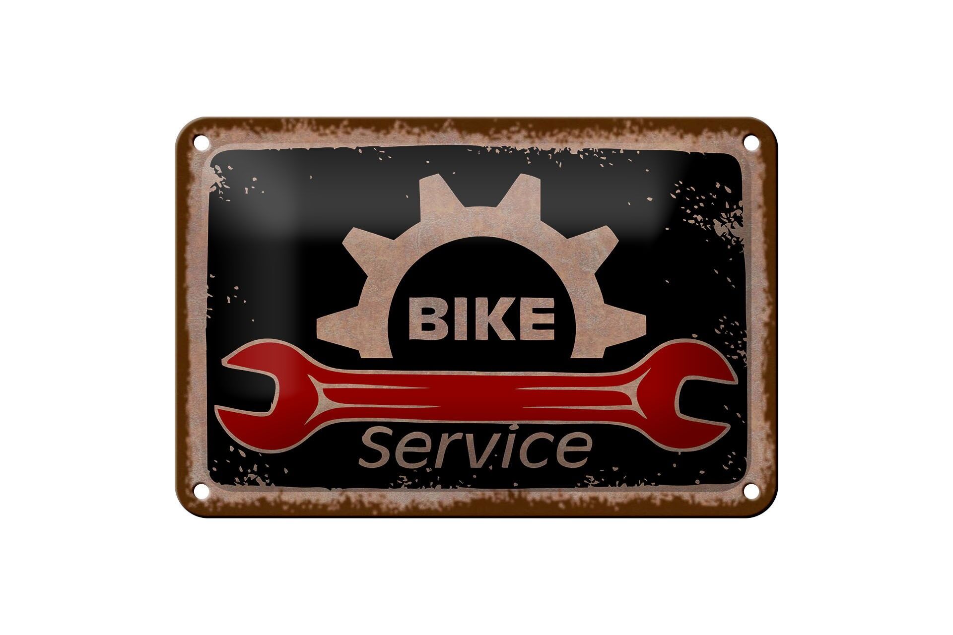 Blechschild Reklame 12x18 cm Bike Service Schraubenschlüssel Deko Schild