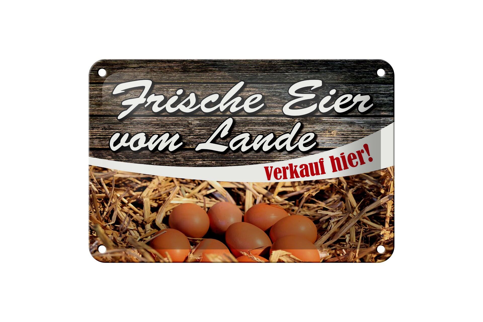 Blechschild Reklame 12x18 cm Frische Eier vom Lande Verkauf hier Deko Schild