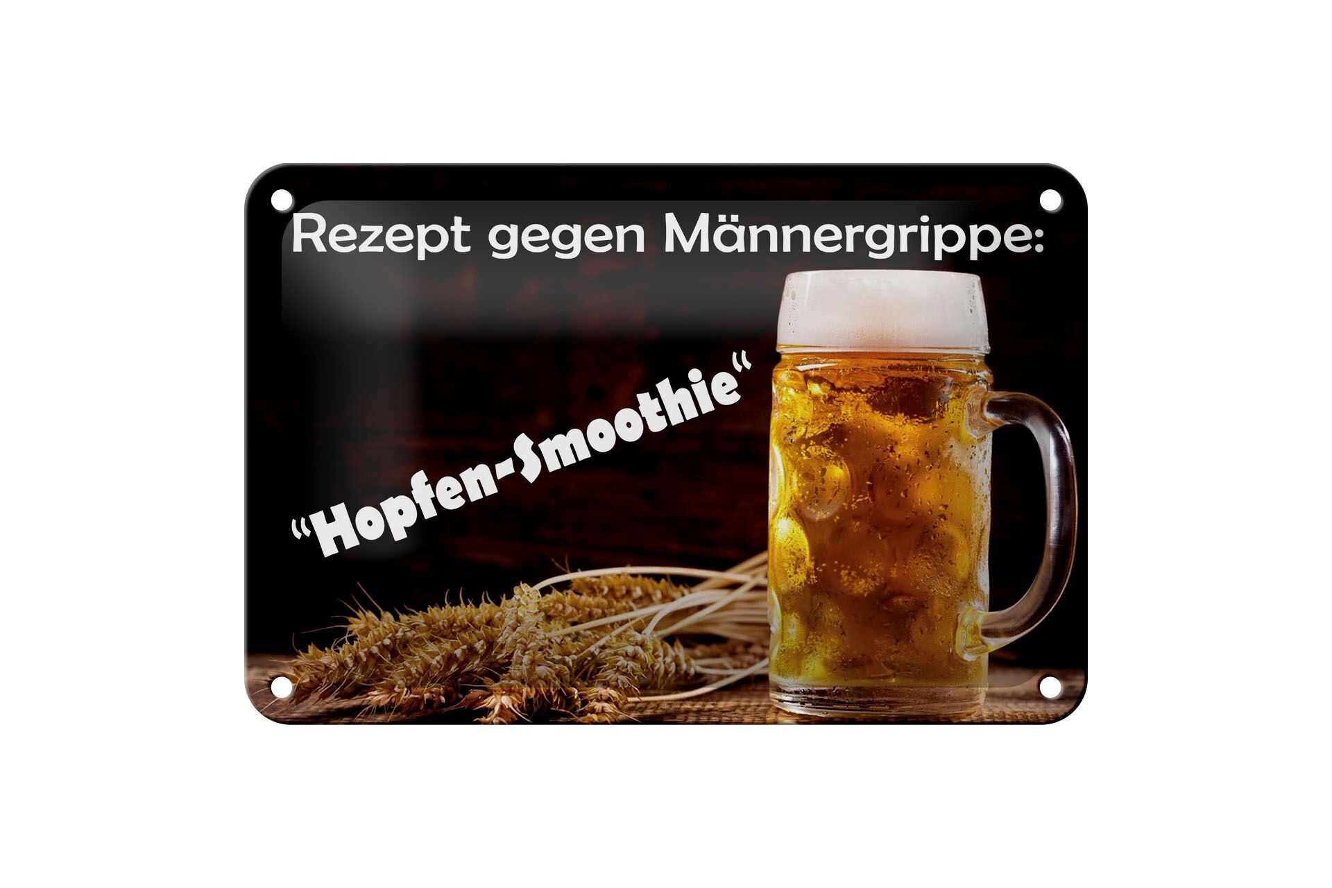 Blechschild Alkohol 12x18 cm Rezept gegen Männergrippe Hopfen Smoothie Schild
