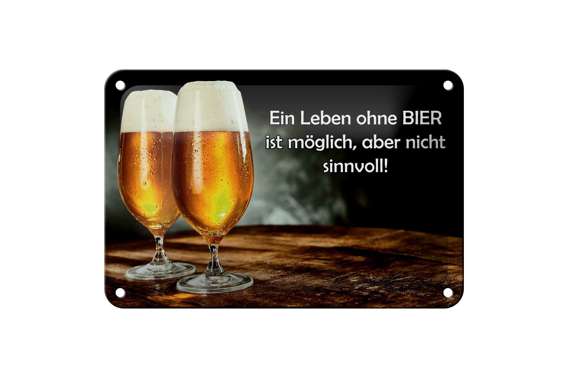 Blechschild Spruch 12x18 cm Leben ohne Bier möglich nicht sinnvoll Deko Schild